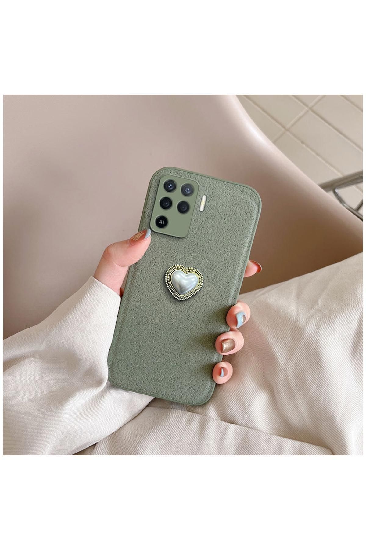 Pro Aksesuar Oppo A94 Uyumlu Kılıf Kalpli Vel Silikon Kılıf Yeşil