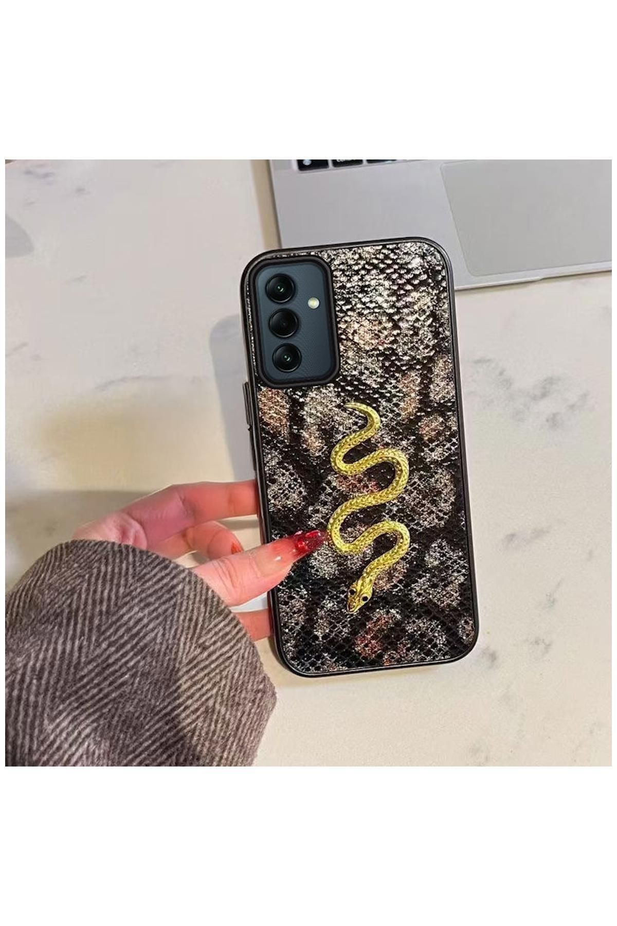 Pro Aksesuar Samsung Galaxy A15 5G Uyumlu Kılıf Zebana Golden Serpent Silikon Kılıf Siyah