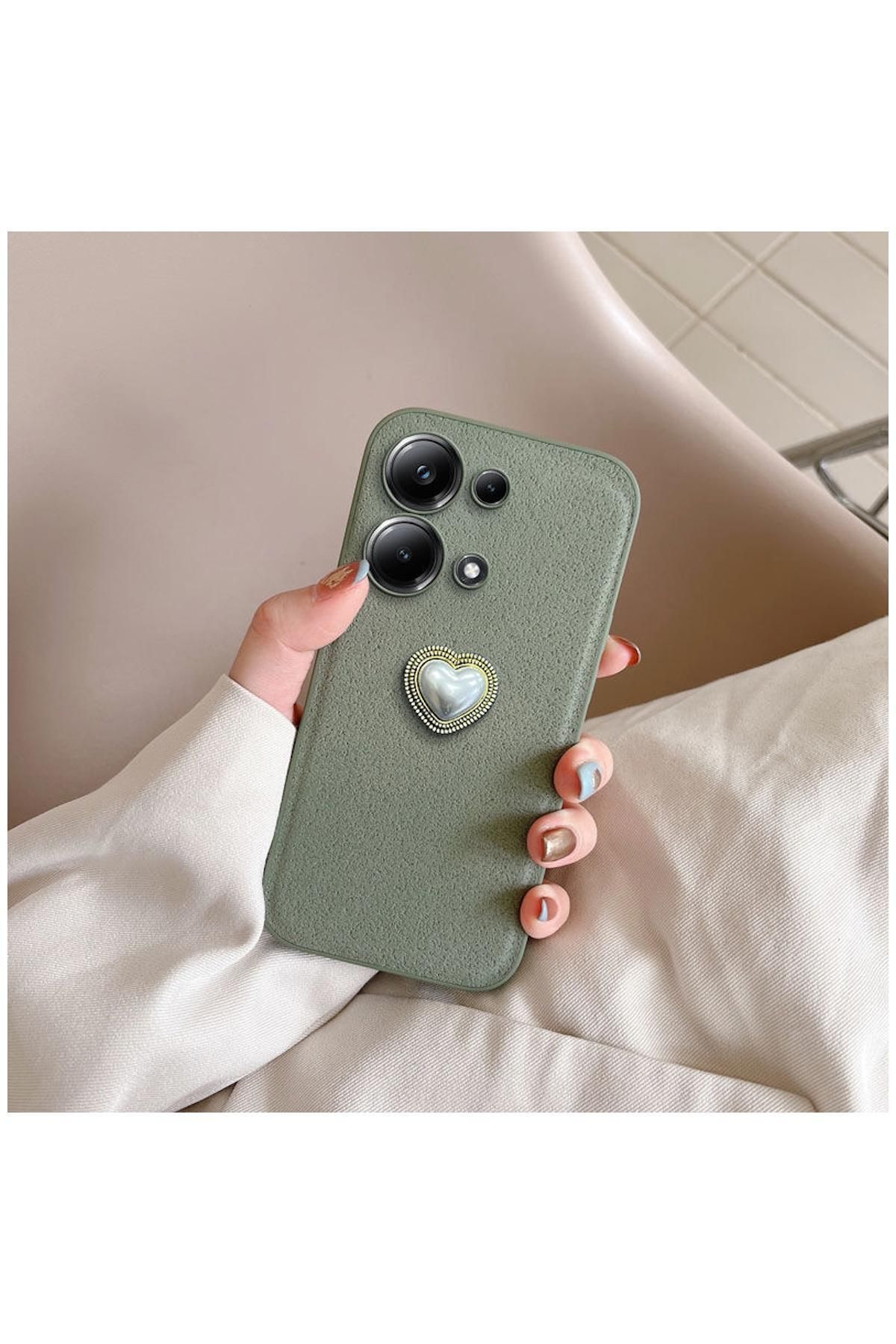 Pro Aksesuar Xiaomi Redmi Note 14S Uyumlu Kılıf Kalpli Vel Silikon Kılıf Yeşil