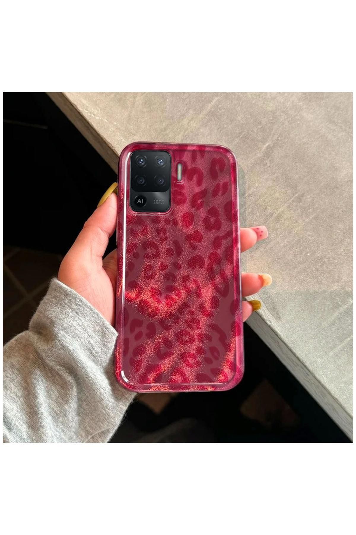 Pro Aksesuar Oppo A94 Uyumlu Kılıf Lüx Leopar Desenli Silikon Kılıf Pembe