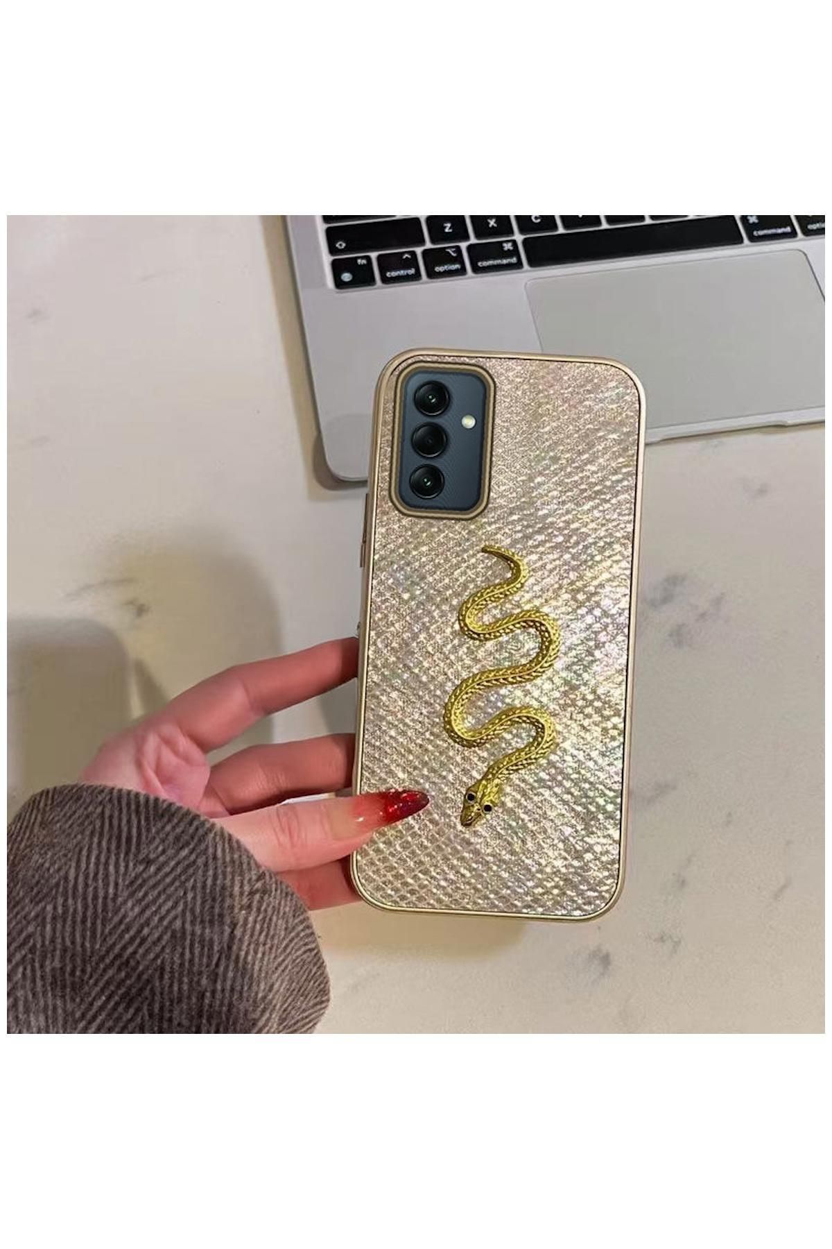 Pro Aksesuar Samsung Galaxy A15 5G Uyumlu Kılıf Zebana Golden Serpent Silikon Kılıf Gold