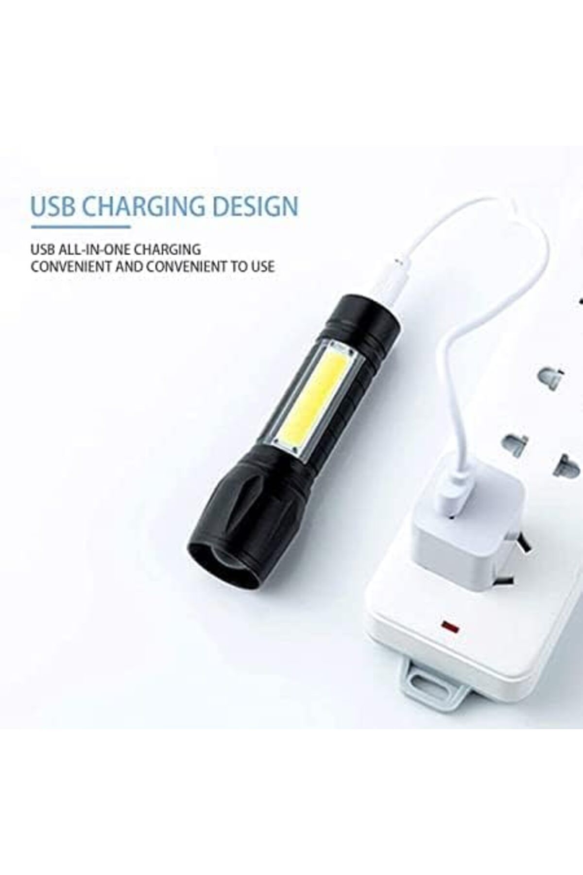 Other-LED Rechargeable Flashlight With COB Side Light-USB Chargeable Torch-(Black 9cm) 9