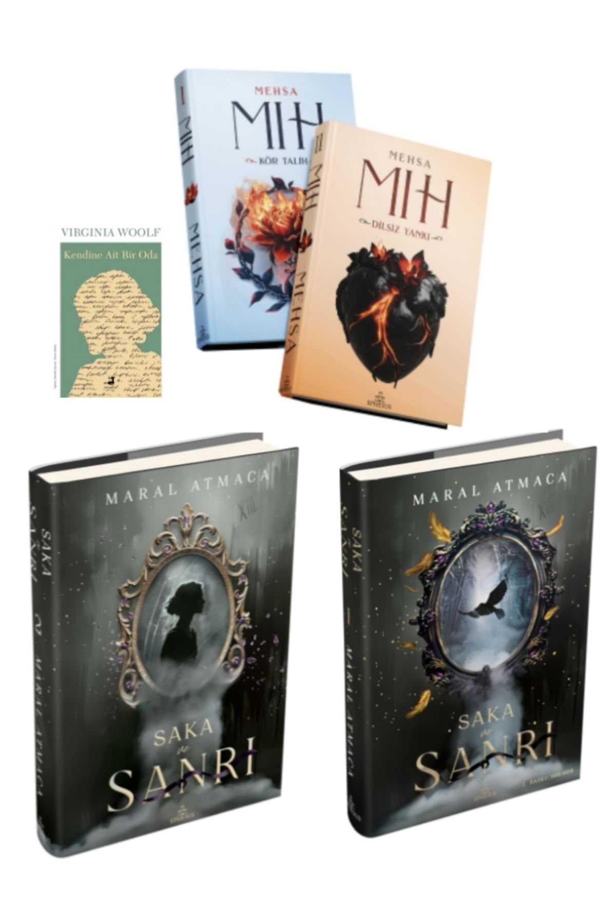 Ephesus Yayınları Saka ve Sanrı 1, Saka ve Sanrı 2, Mıh 1, Mıh 2 Dilsiz Yankı Maral Atmaca Mehsa 4 Kitap Ciltli Set