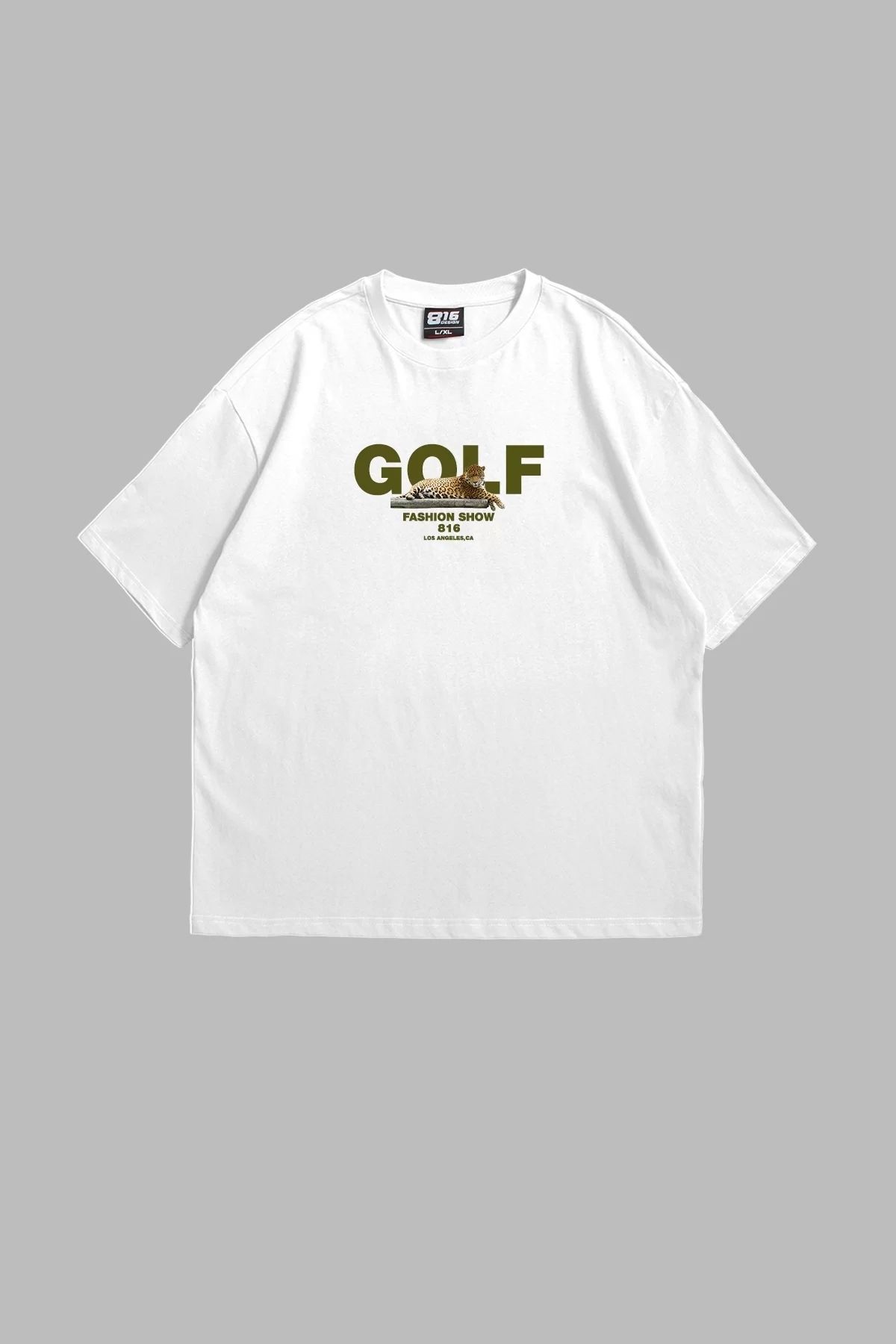 Bak Moda Golf Baskılı Oversize Unisex Beyaz Tshirt