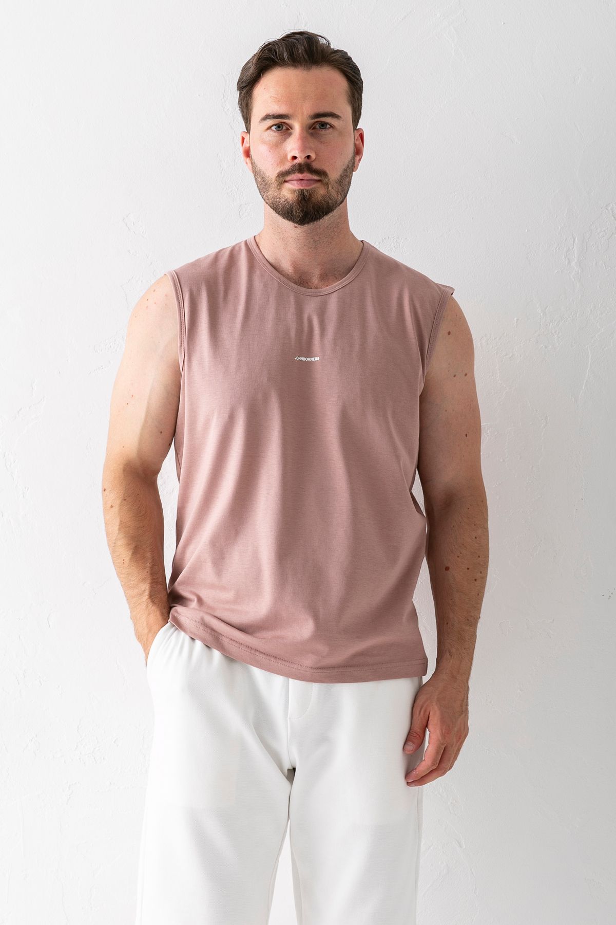 JB John Borners Erkek Bisiklet Yaka John Borners Baskılı Kolsuz T-Shirt Pudra - 2752
