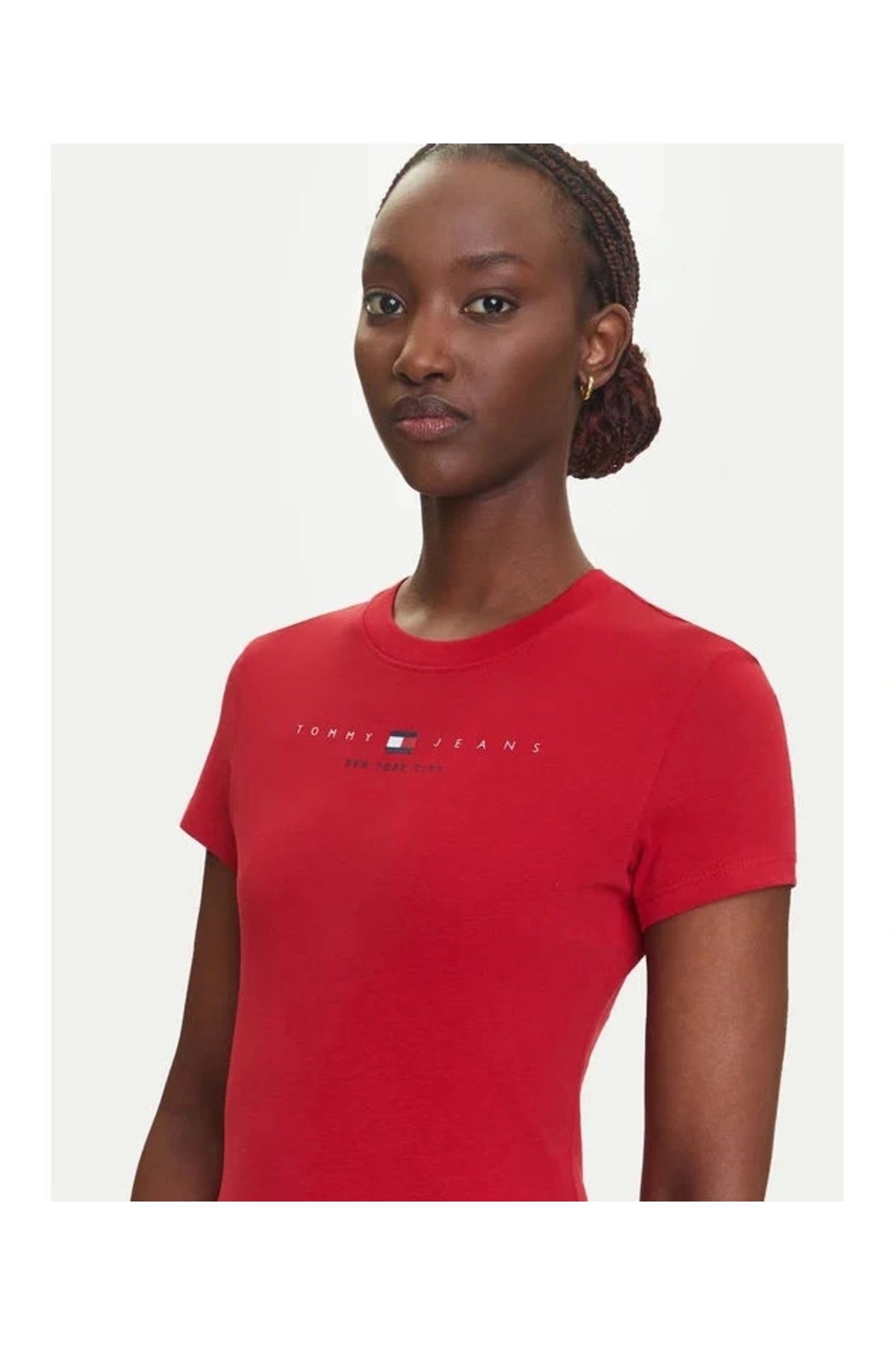 Tommy Jeans Tjw Slım Tj Us Lınear Ss Tee Kadın Kırmızı T-shirt Dw0dw21422xle