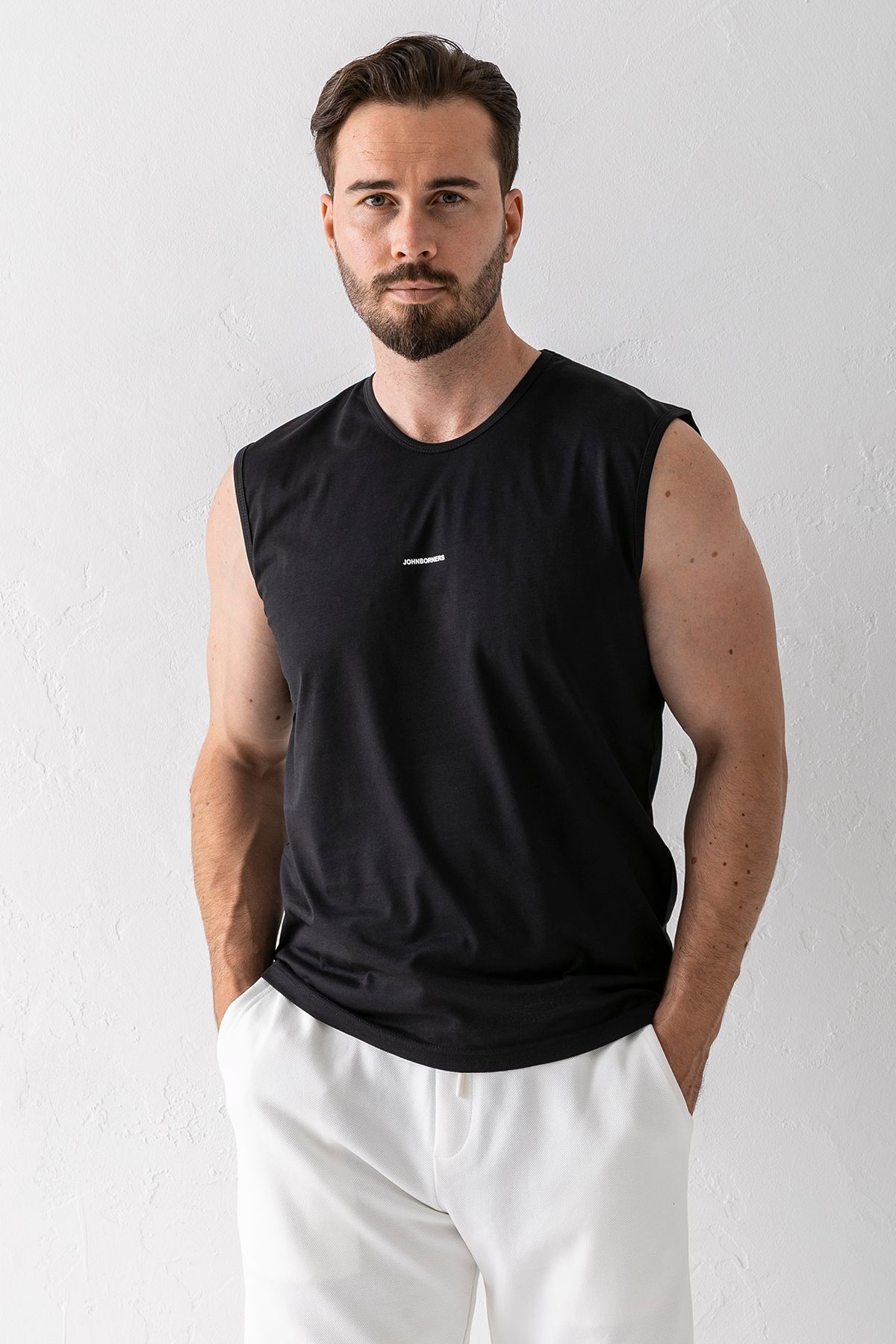 JB John Borners Erkek Bisiklet Yaka John Borners Baskılı Kolsuz T-Shirt Siyah - 2752