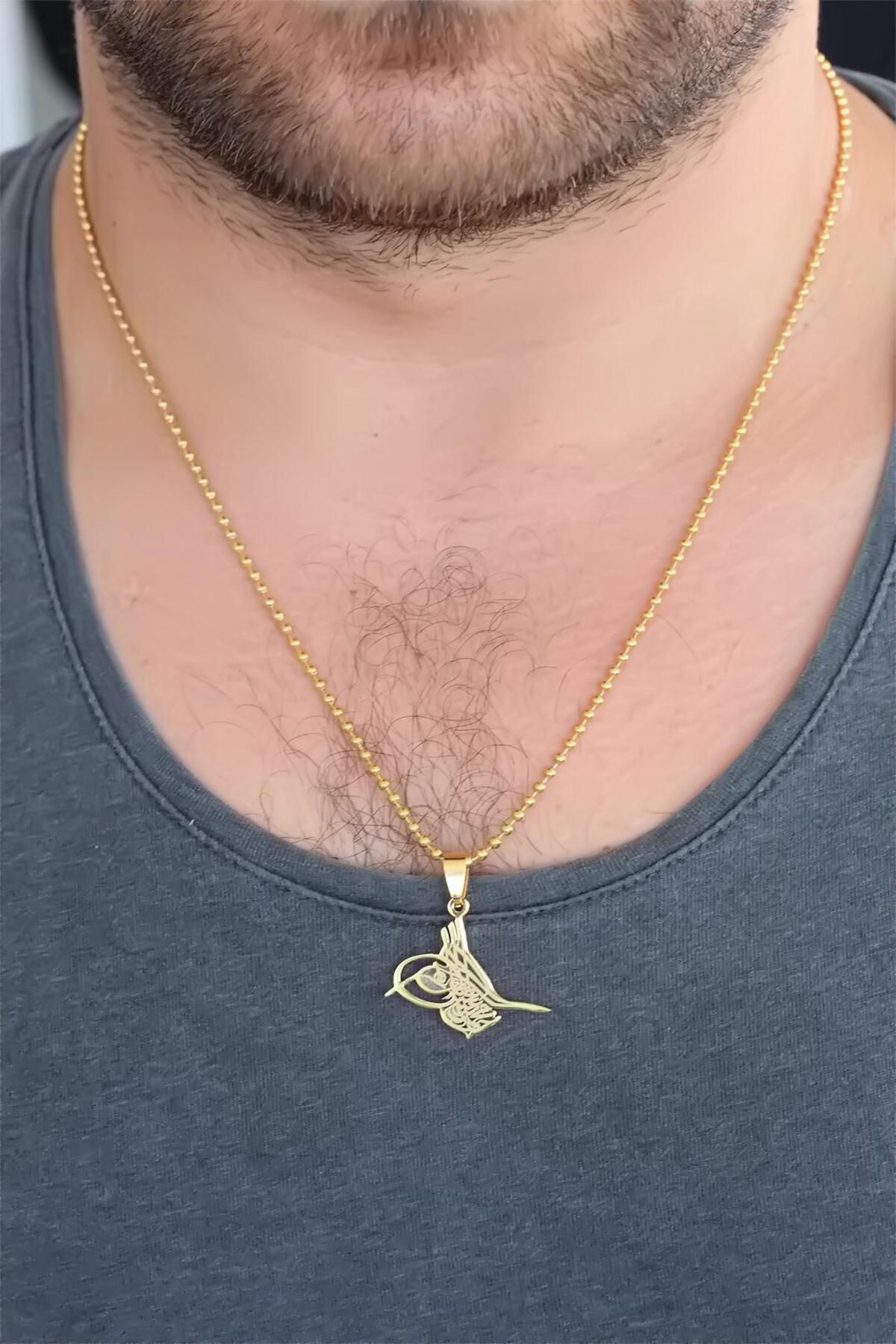 E BULURUM Gold Renk Metal Tuğra Figürlü Erkek Kolye