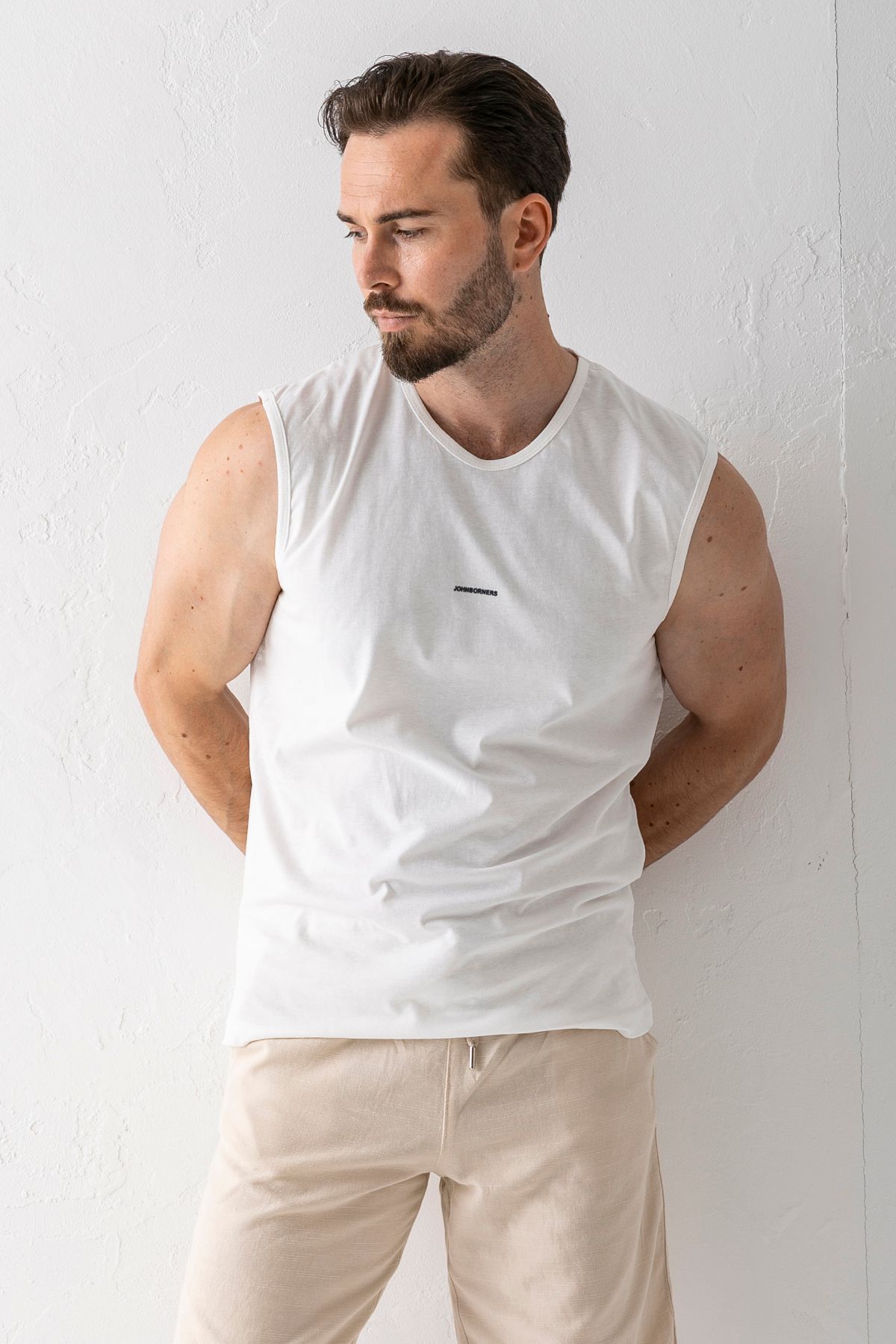 JB John Borners Erkek Bisiklet Yaka John Borners Baskılı Kolsuz T-Shirt Beyaz - 2752