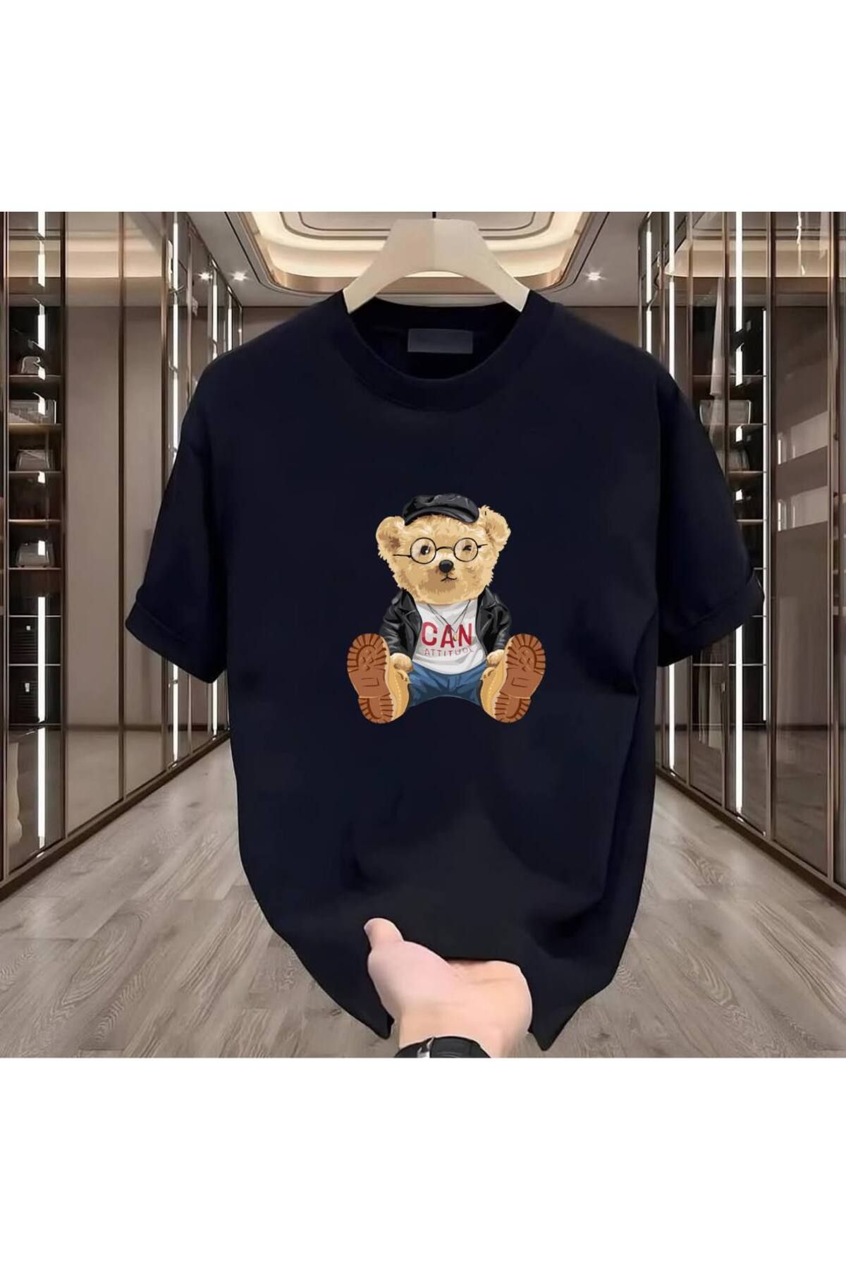 Rovell Can Bear Baskılı Siyah Regular Erkek Tshirt