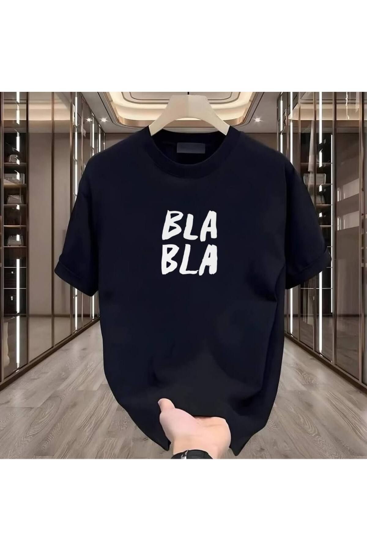 Rovell Bla Bla Baskılı Siyah Regular Erkek Tshirt