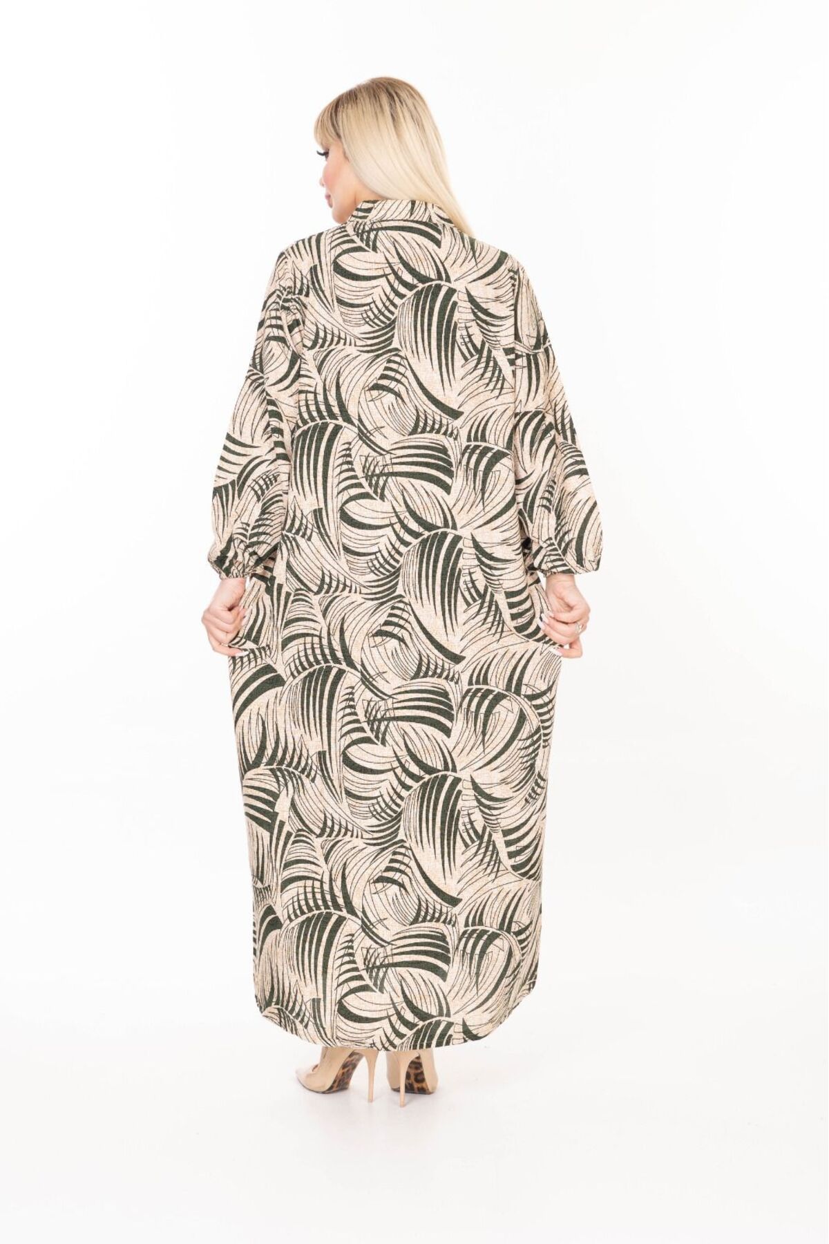 mervemoda-Women's Long Sleeve Plus Size Woven Summer Long Sleeve Dress 4