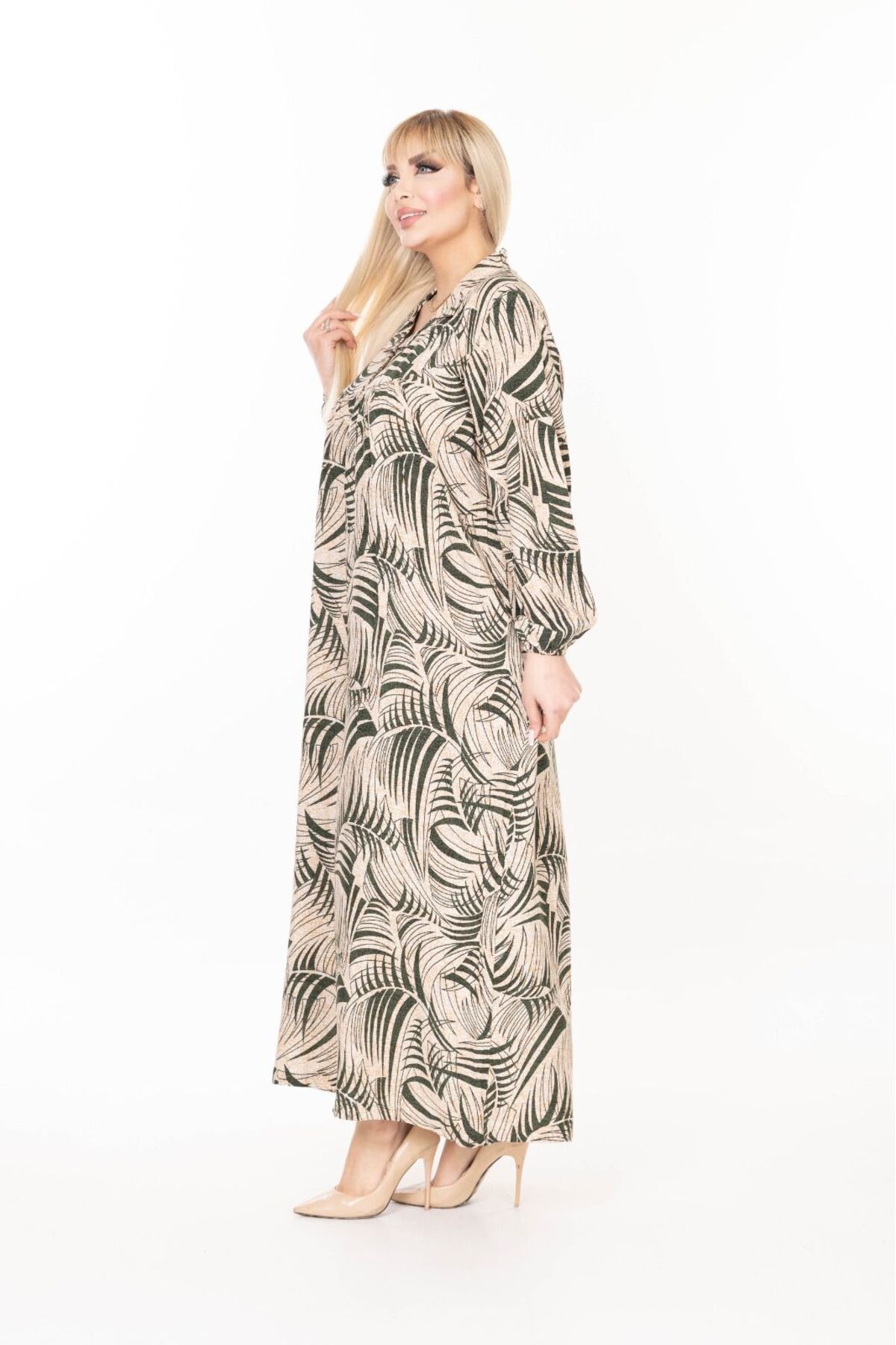 mervemoda-Women's Long Sleeve Plus Size Woven Summer Long Sleeve Dress 5