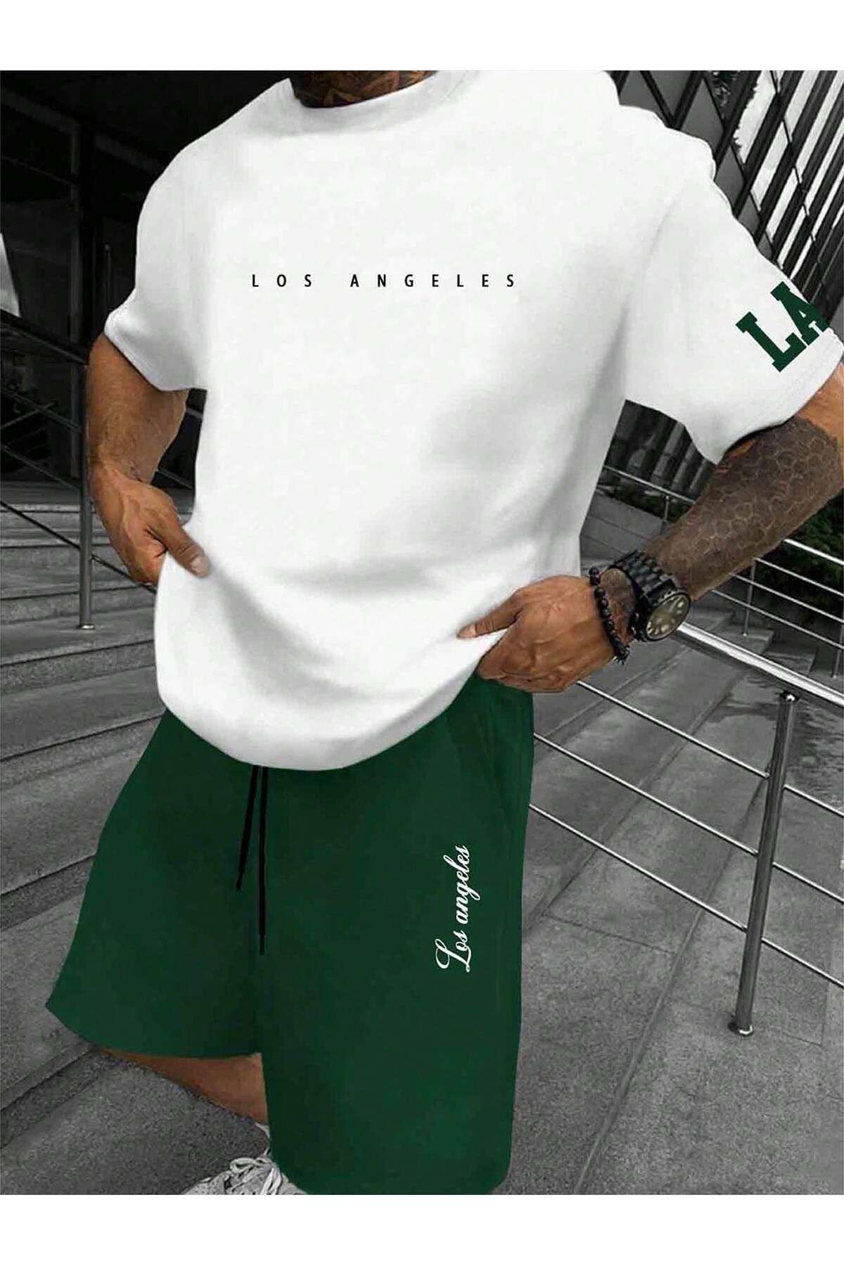 ACTIVE MODA--Men's Cotton Printed Create Your Own Path Tshirt-Shorts Set 2-Pack Oversize Large Size 1