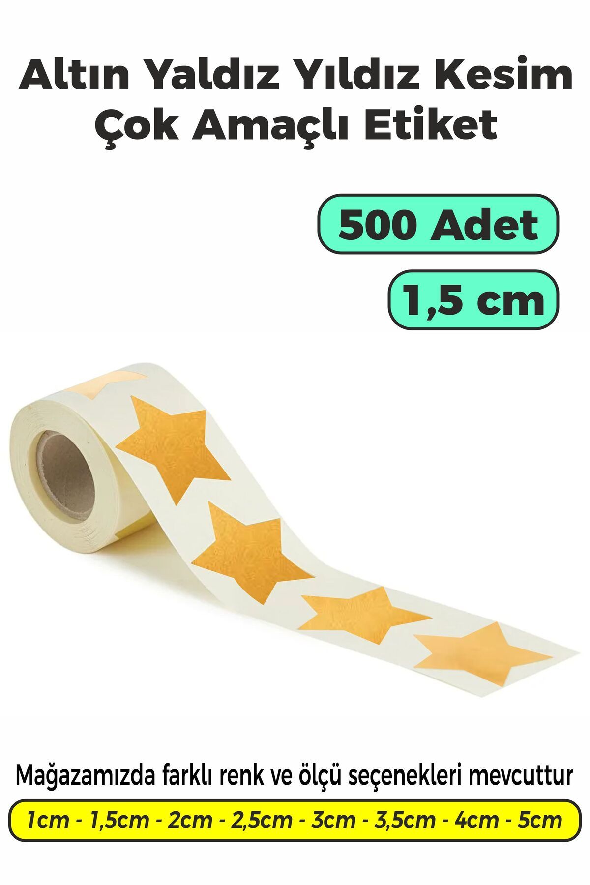 SB store Altın Yaldız Renk Yıldız Kesim Çok Amaçlı Etiket 1,5cm 500 Adet