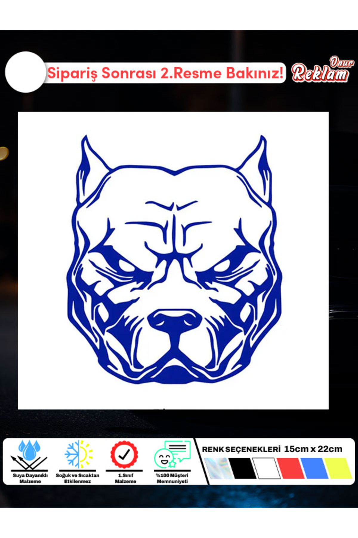 Onur Reklam Pitbull Yüz Tasarımlı Araç Stickerı – Suya Dayanıklı Koruma Köpeği Çıkartması (15x22 cm)