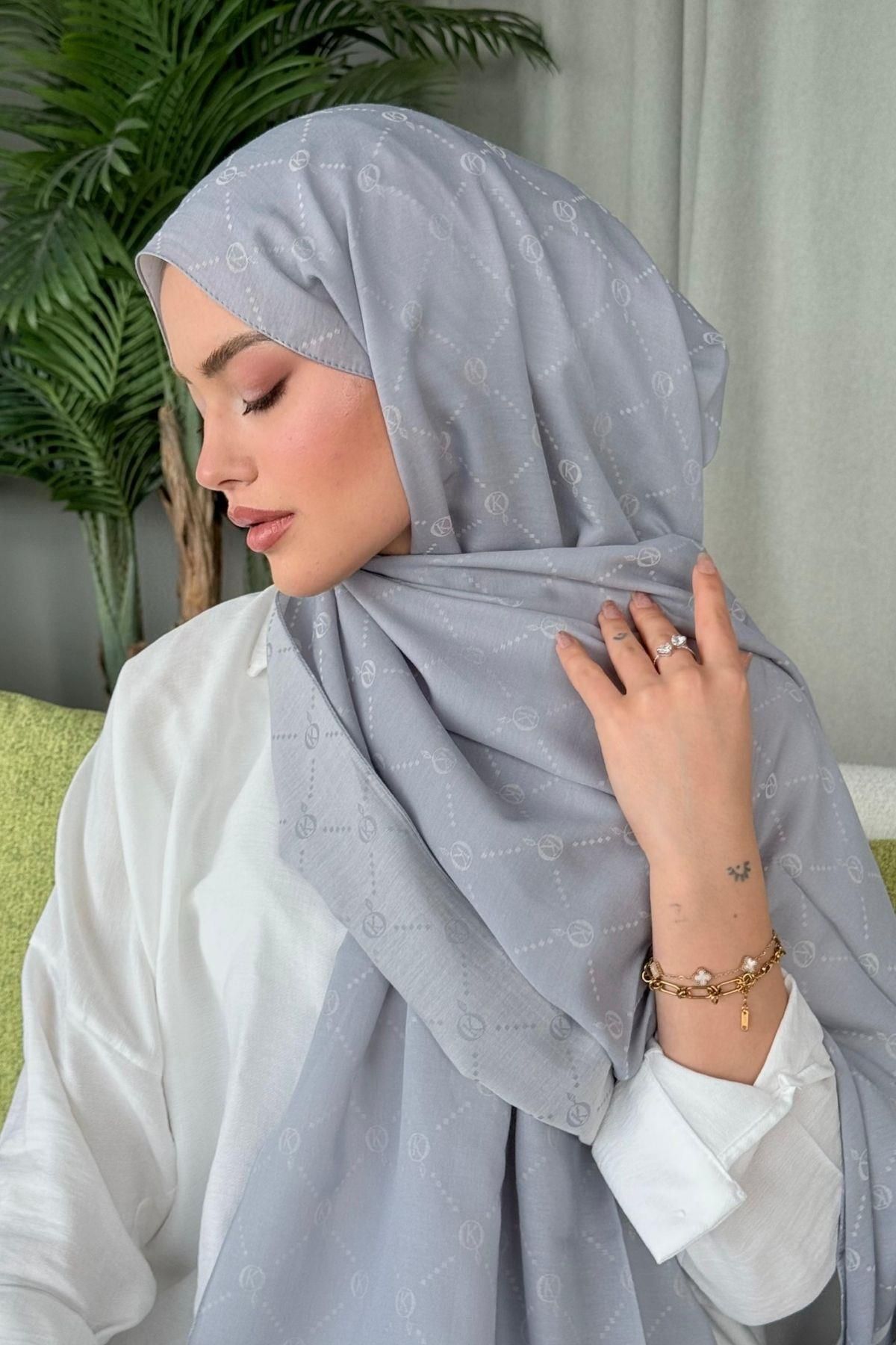 HAZA MODA Yaz Esintisi Desen Şal Gri