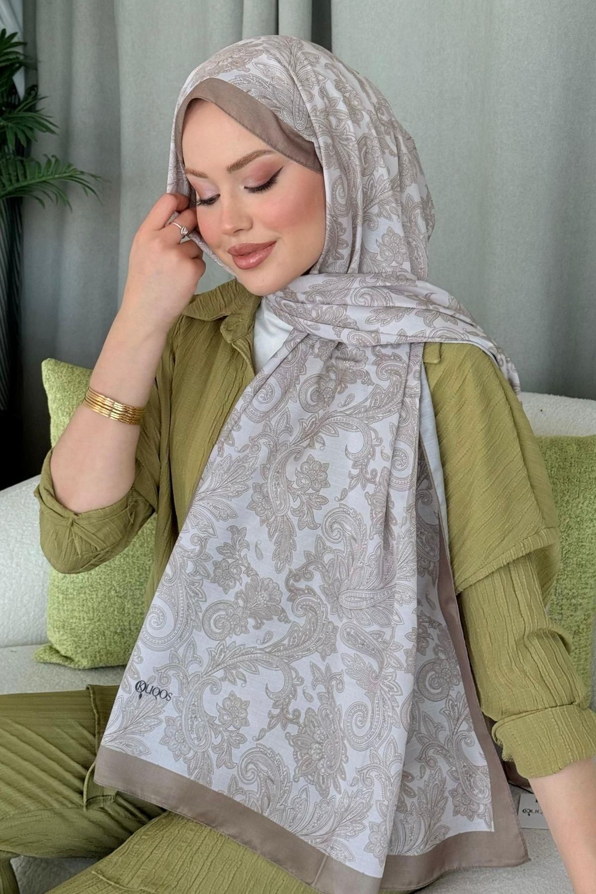 HAZA MODA Aras Desen Dijital Şal Vizon