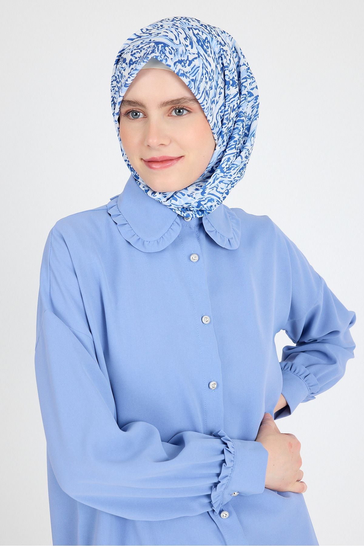 Rays Mavi Ebru Desenli Eşarp 3012