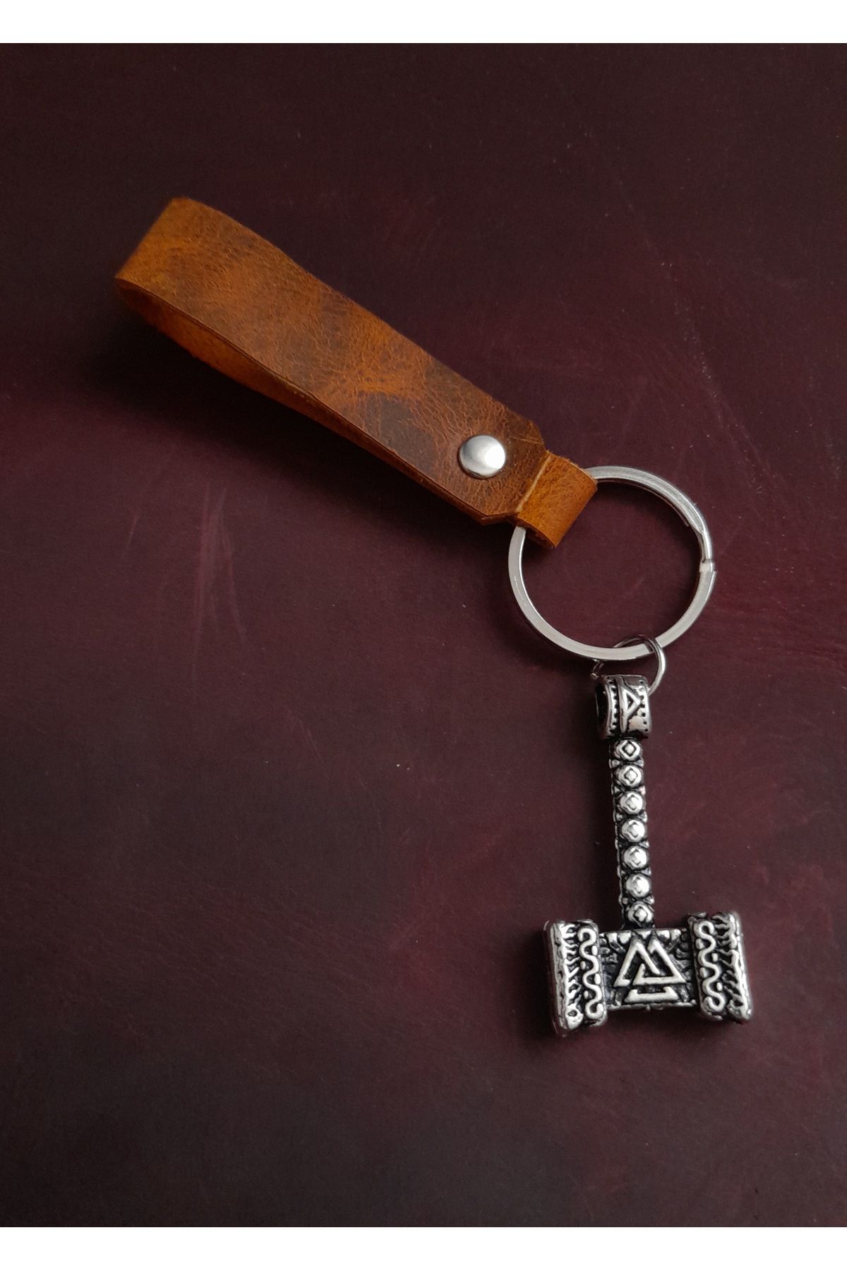 E&F Takı THOR ÇEKİÇ PRWMİUM SEMBOL EL YAPIMI HAKİKİ DERİ ANAHTARLIK