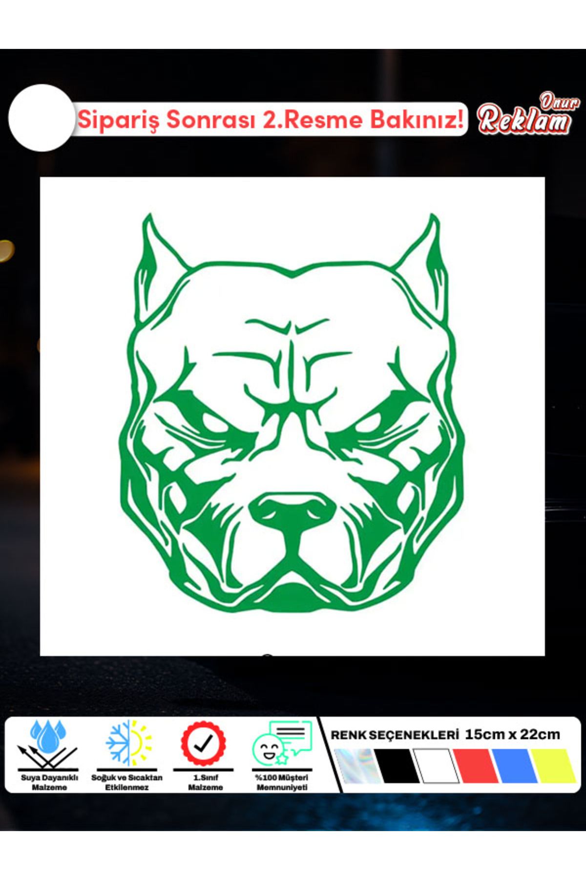 Onur Reklam Pitbull Yüz Tasarımlı Araç Stickerı – Suya Dayanıklı Koruma Köpeği Çıkartması (15x22 cm)