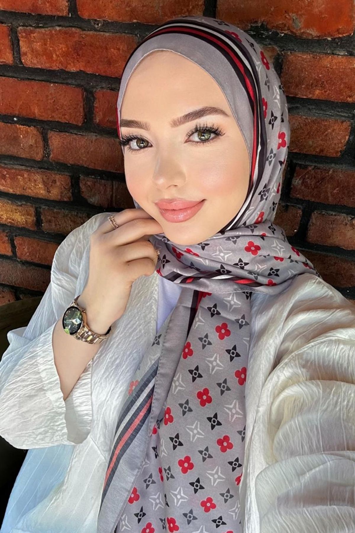 Modaselvim Yonca Desen Soft Şal Serisi 702ART1138 Gri