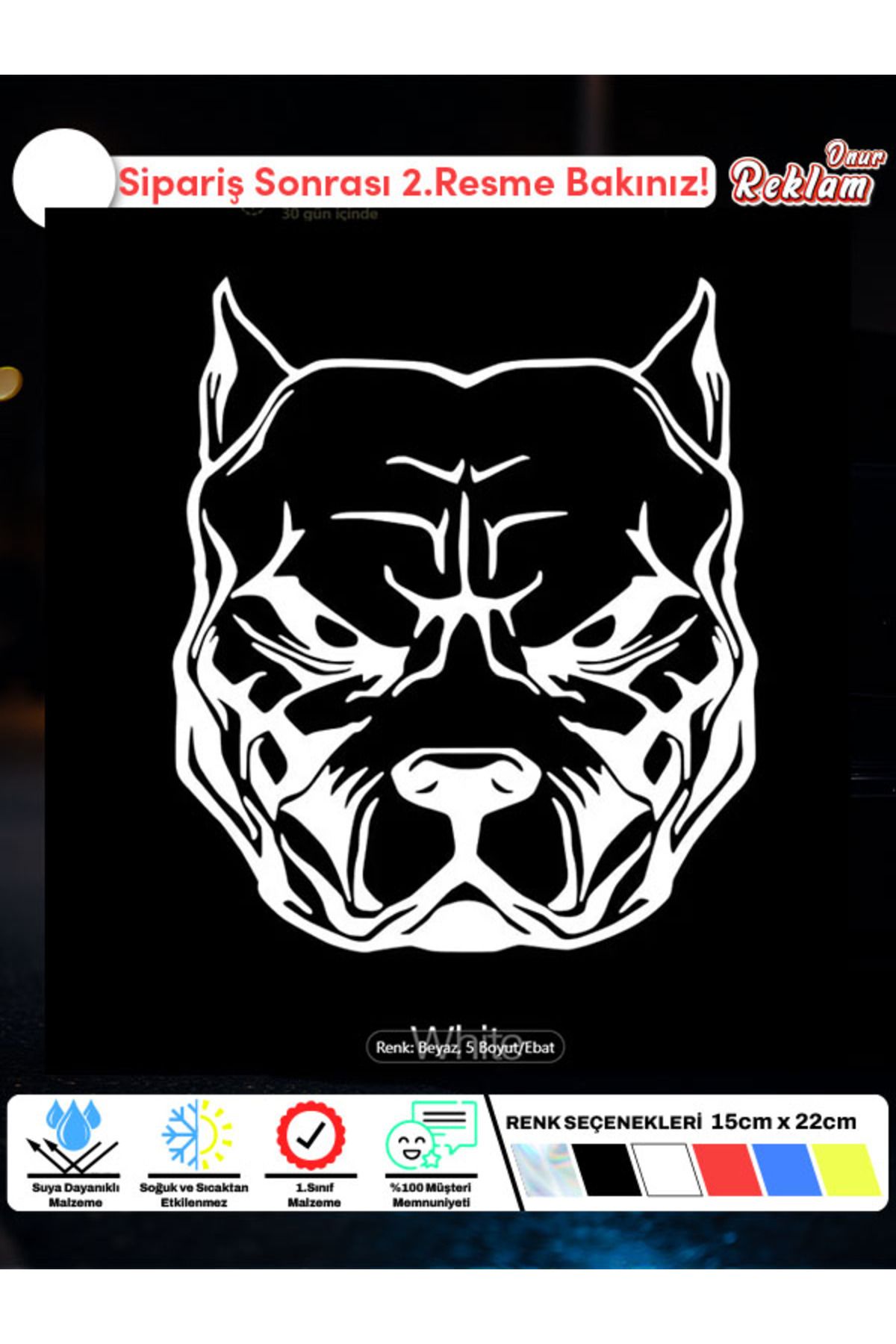 Onur Reklam Pitbull Yüz Tasarımlı Araç Stickerı – Suya Dayanıklı Koruma Köpeği Çıkartması (15x22 cm)