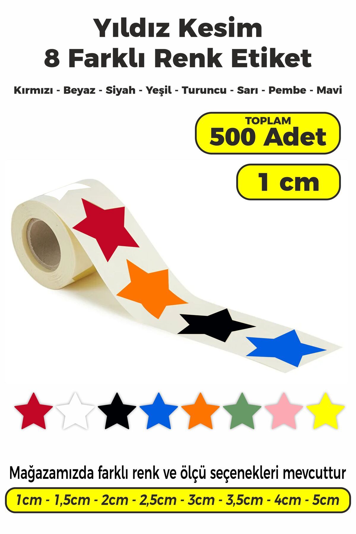 SB store Karışık Renk Yıldız Kesim Çok Amaçlı Etiket 1cm 500 Adet