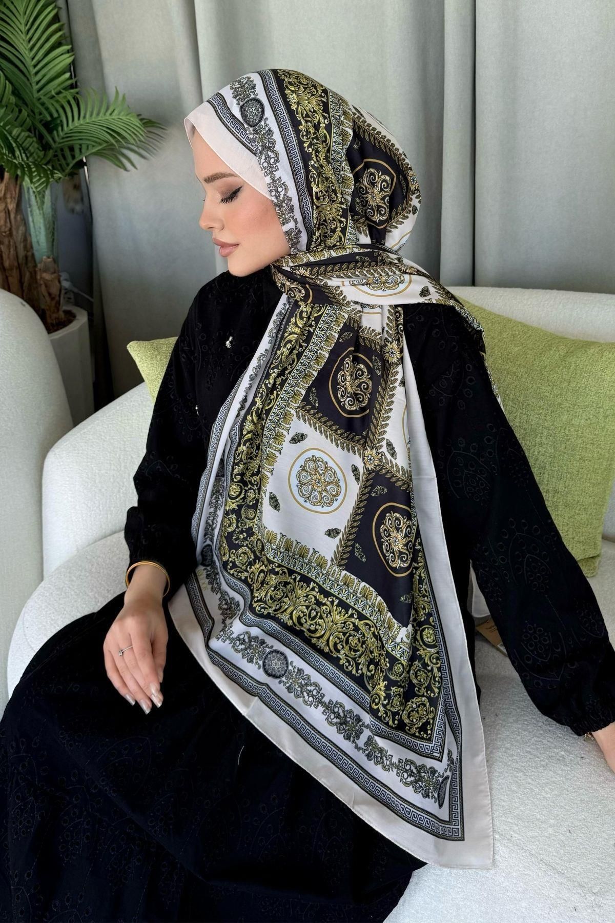 HAZA MODA Kuoos Dijital Baskılı Şal Ekru