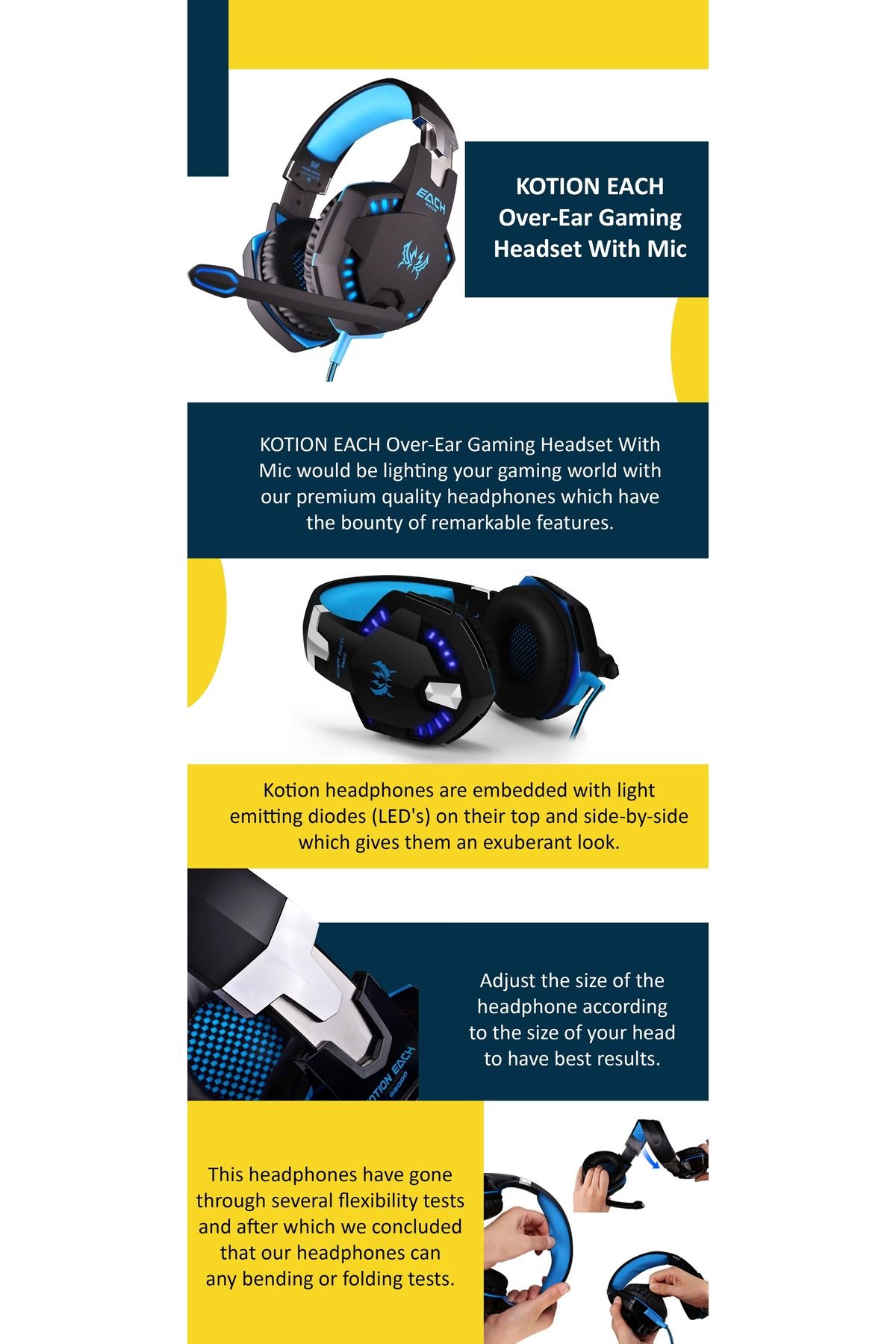 KOTION EACH-Gaming Wired Over the Ear Headsets with Mic & LED - G2000 Edition 8