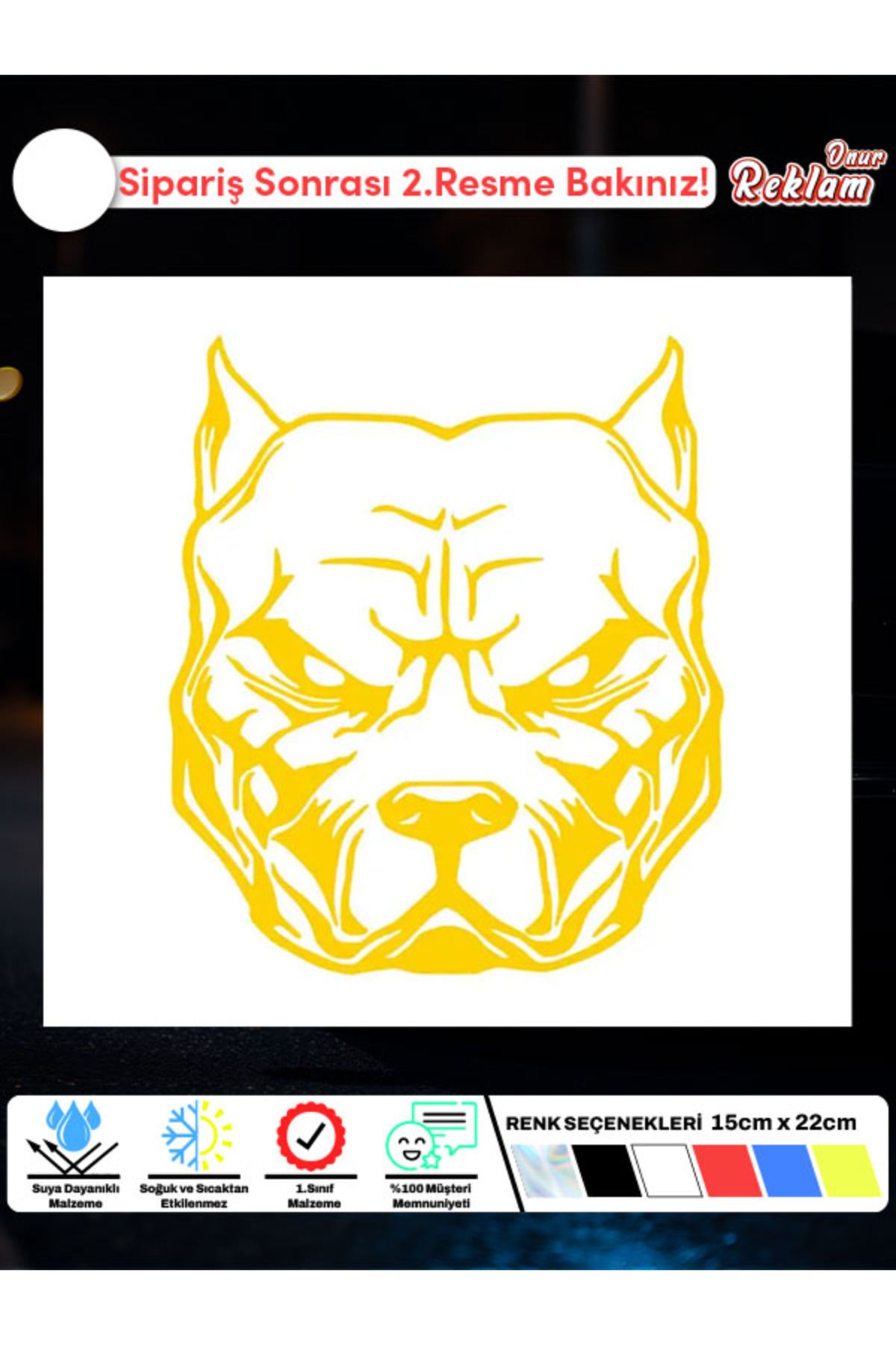 Onur Reklam Pitbull Yüz Tasarımlı Araç Stickerı – Suya Dayanıklı Koruma Köpeği Çıkartması (15x22 cm)