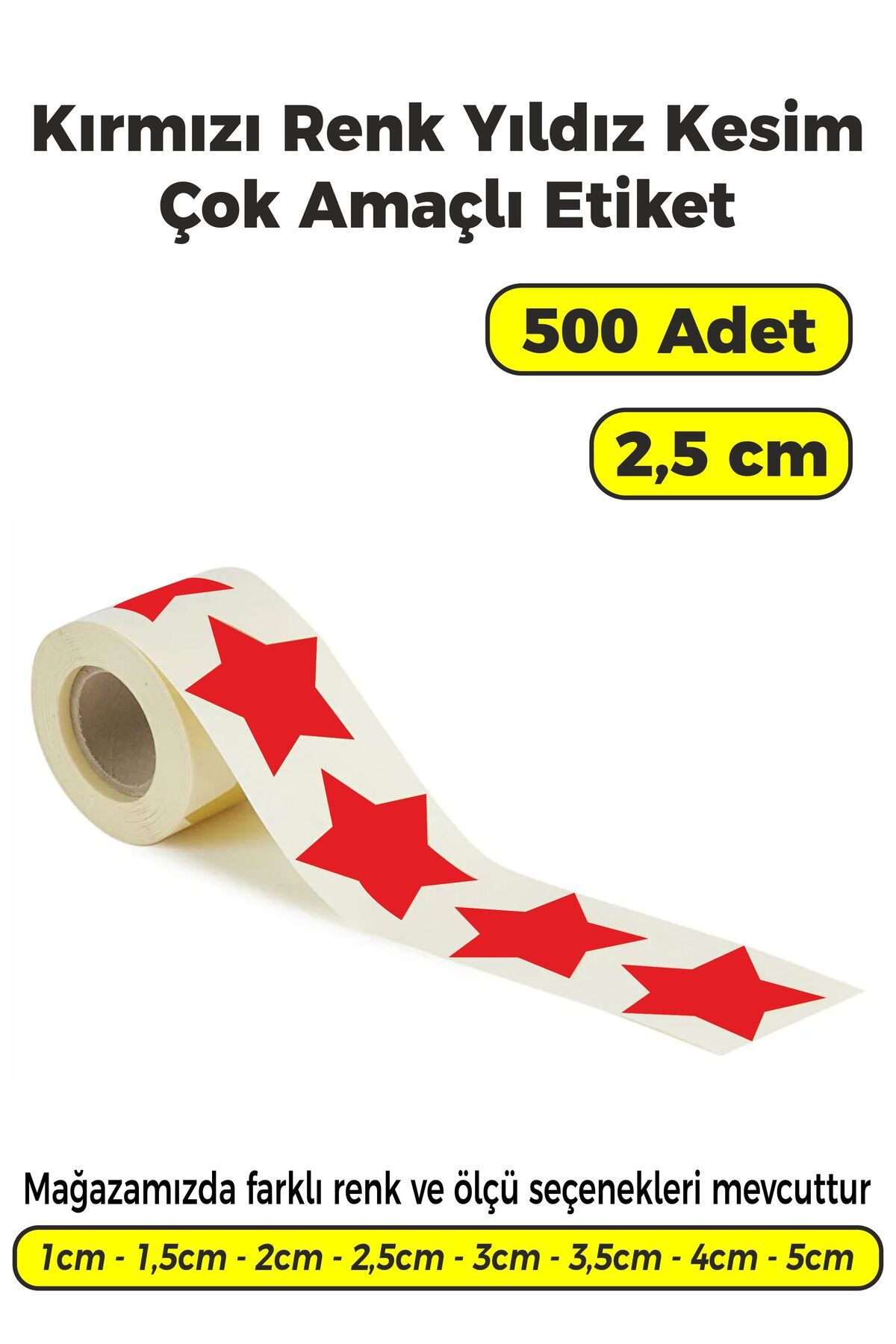 SB store Kırmızı Renk Yıldız Kesim Çok Amaçlı Etiket 2,5cm 500 Adet