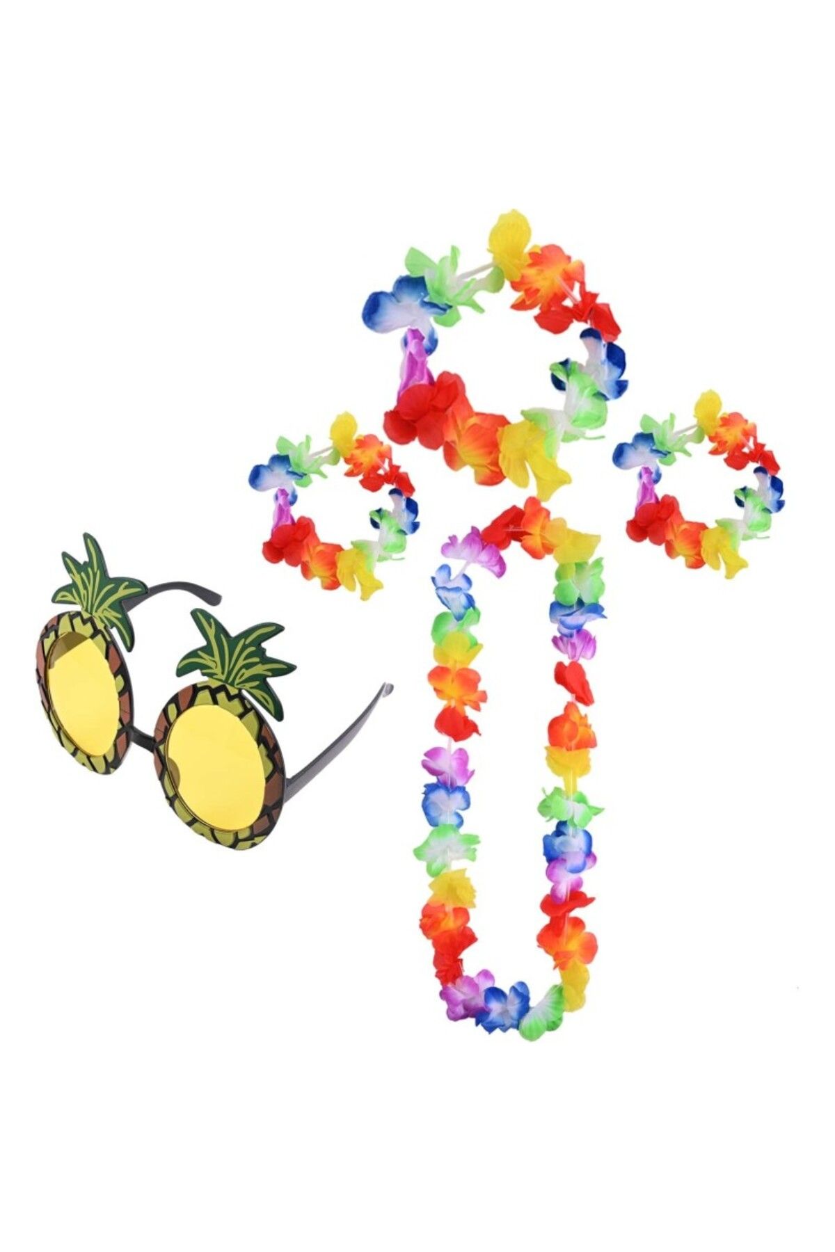 Trendypazar Renkli Ananas Gözlük, Taç, Kolye ve Bileklik Seti
