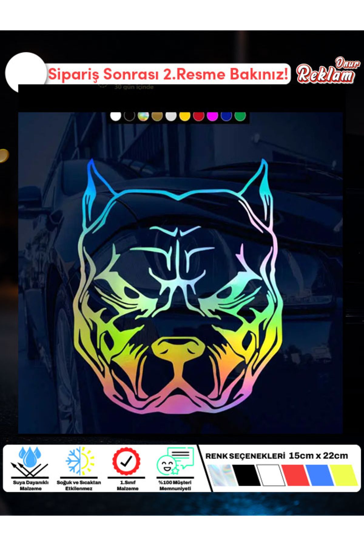 Onur Reklam Pitbull Yüz Tasarımlı Araç Stickerı – Suya Dayanıklı Koruma Köpeği Çıkartması (15x22 cm)