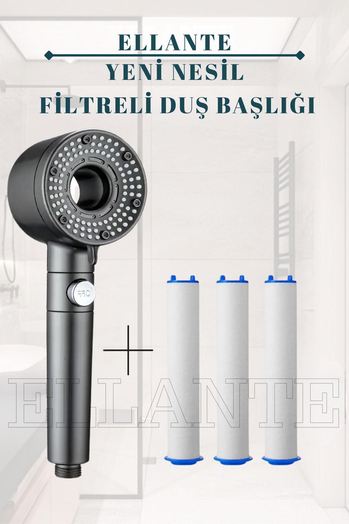 ellante 5 Fonksiyonlu Yüksek Basınçlı Filtreli Duş Başlığı – Su Tasarruflu, Ayarlanabilir Spa Etkili