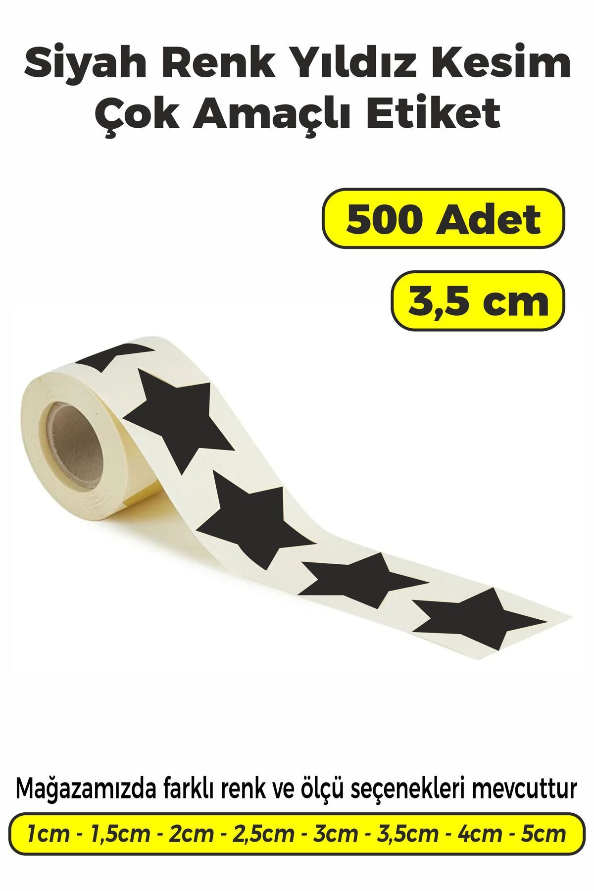 SB store Siyah Renk Yıldız Kesim Çok Amaçlı Etiket 3,5cm 500 Adet