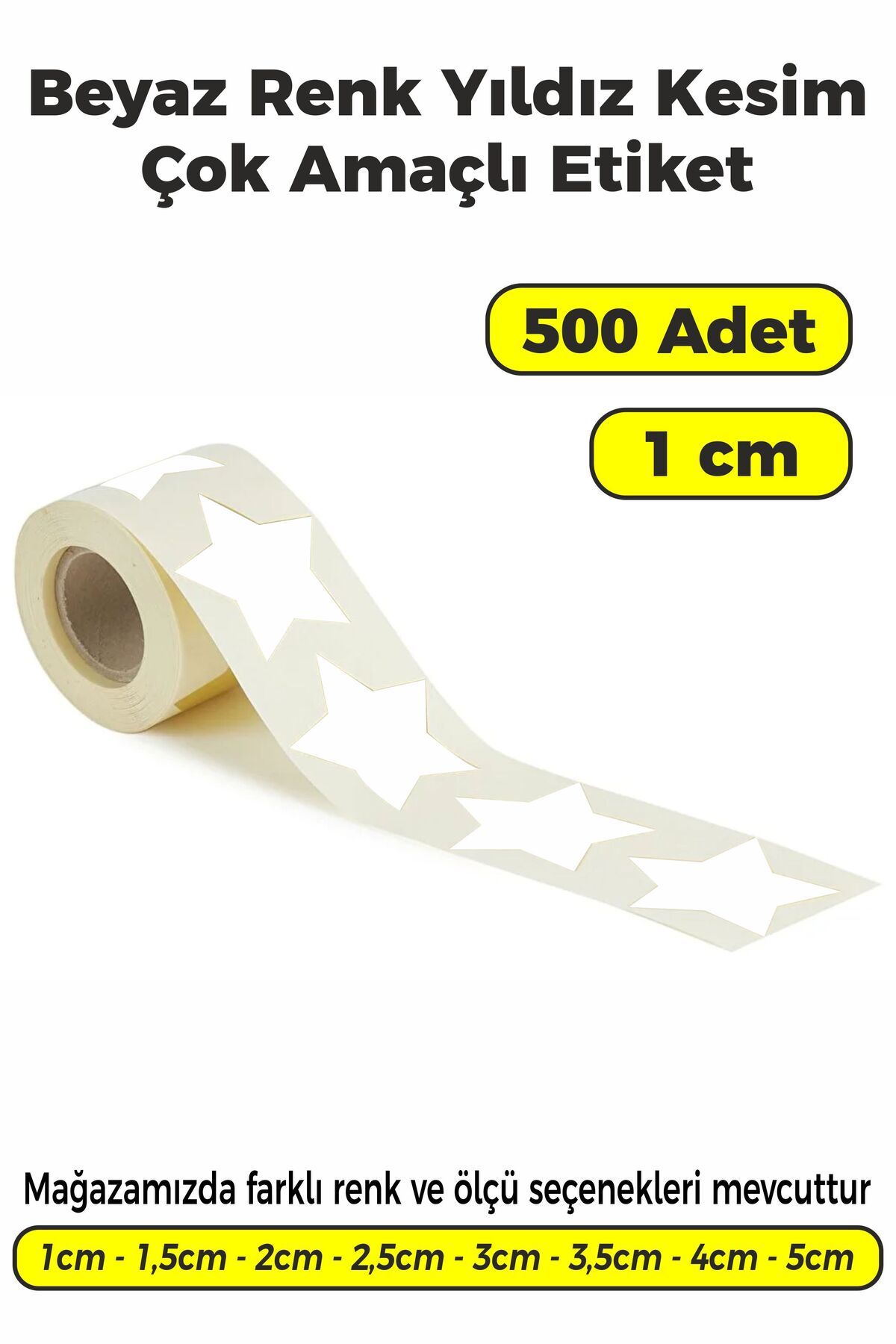 SB store Beyaz Renk Yıldız Kesim Çok Amaçlı Etiket 1cm 500 Adet