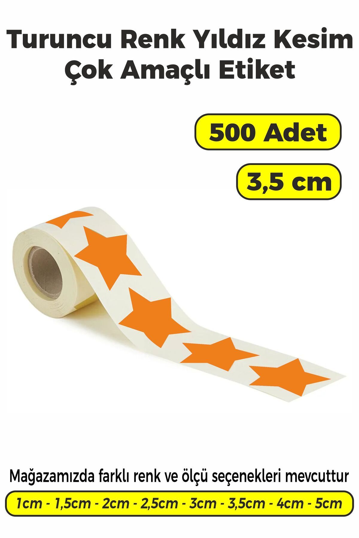 SB store Turuncu Renk Yıldız Kesim Çok Amaçlı Etiket 3,5cm 500 Adet