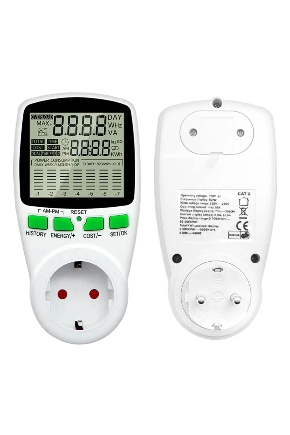 shopwave DİJİTAL WATTMETRE ENERJİ SARFİYAT ÖLÇER TÜKETİM ÖLÇER 220 VOLT 16 AMPER 3680 WATT PRİZ (5047)