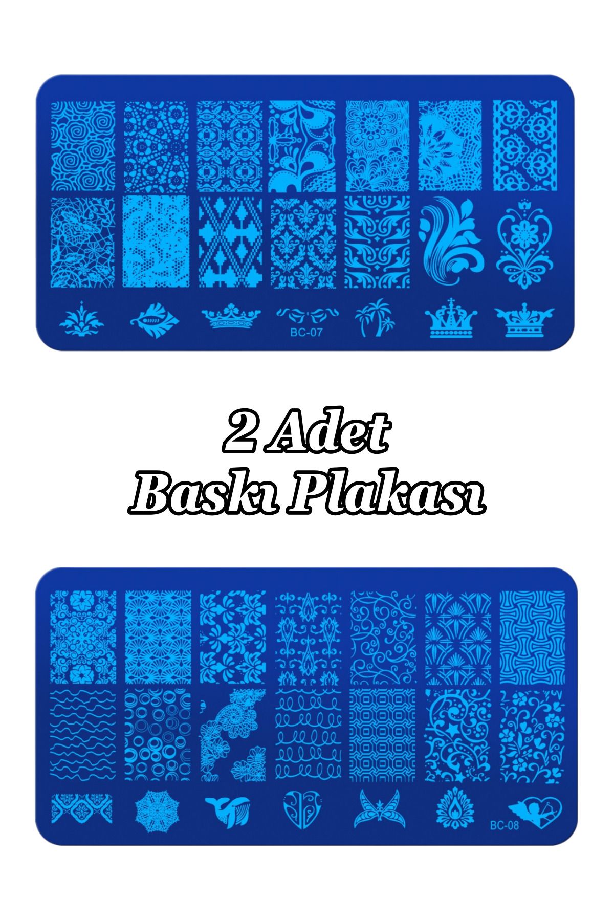 Easy Beauty 2 Adet Baskı Plakası ve Nail Art French Stamper, Desen Baskı Paleti. Stampa Plakası BC