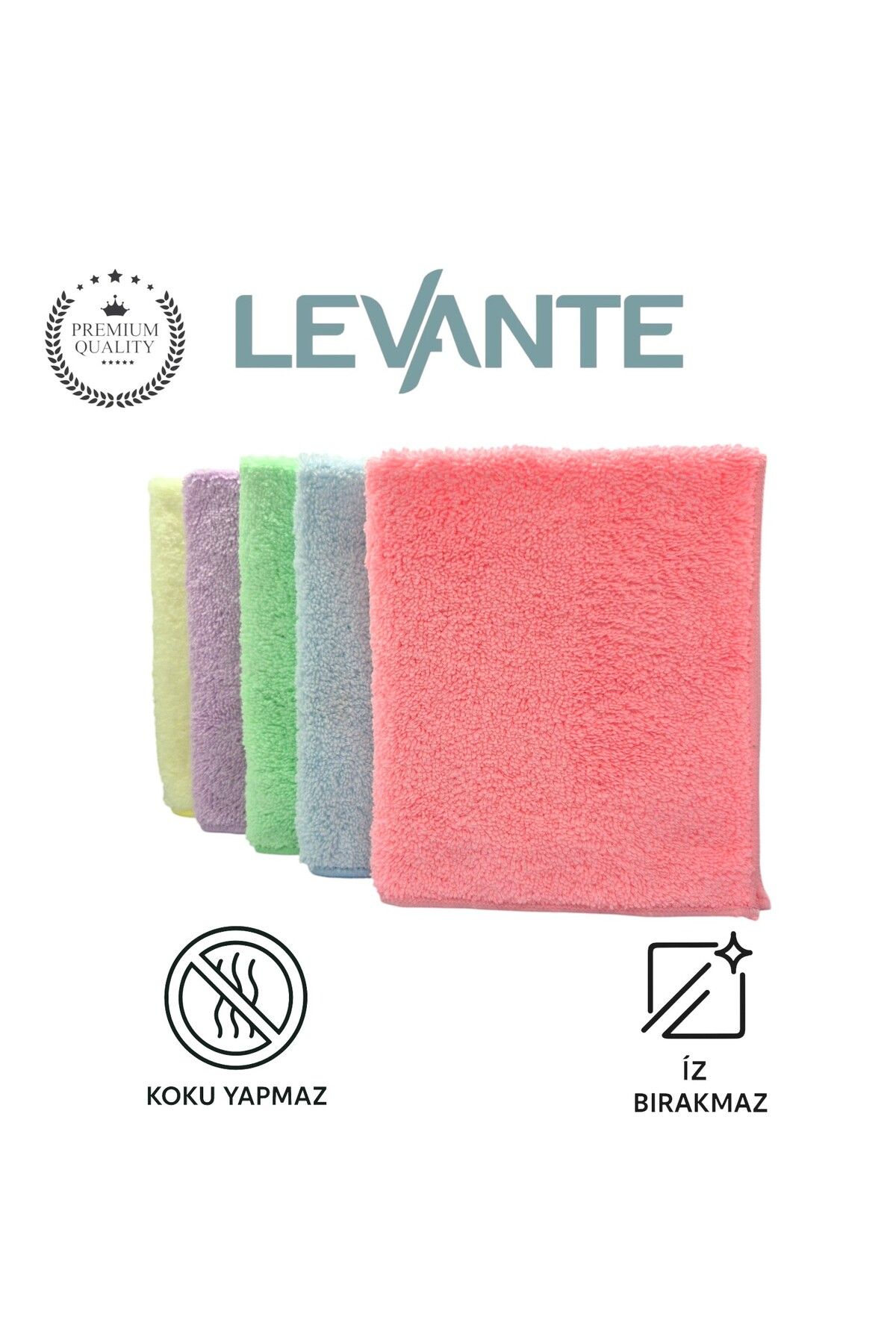 Levante Mikrofiber Pastel Seri Temizlik ve Kurulama Bezi 2'si 1 arada 5’li Set | 35x40 cm