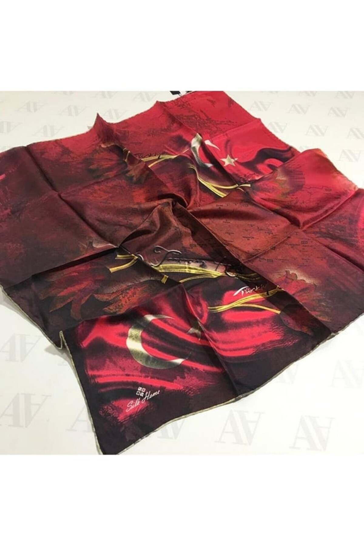 Themizel silkhome Türk bayrağı twill ipek eşarp