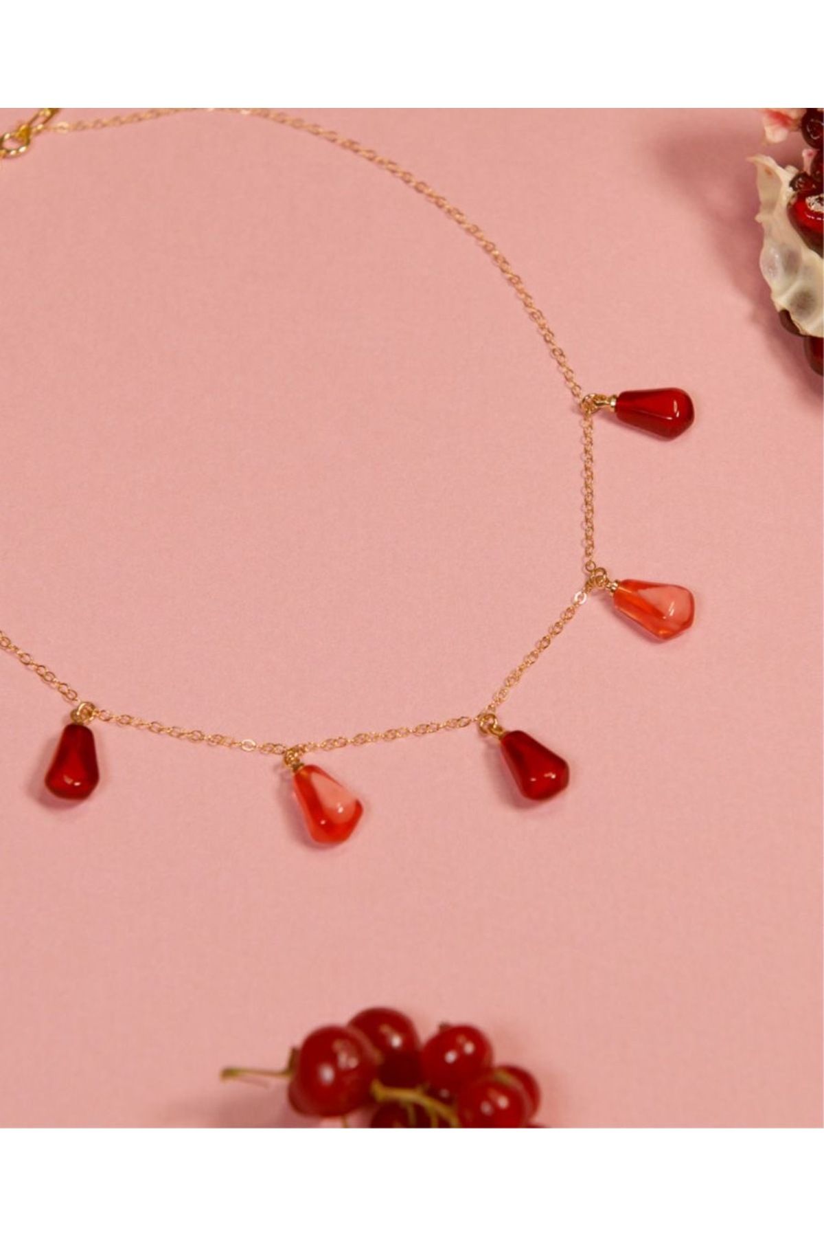 Mojo Jewellery Nar Taneleri Şans Kolyesi - Nar Tanem Çelik Kolye