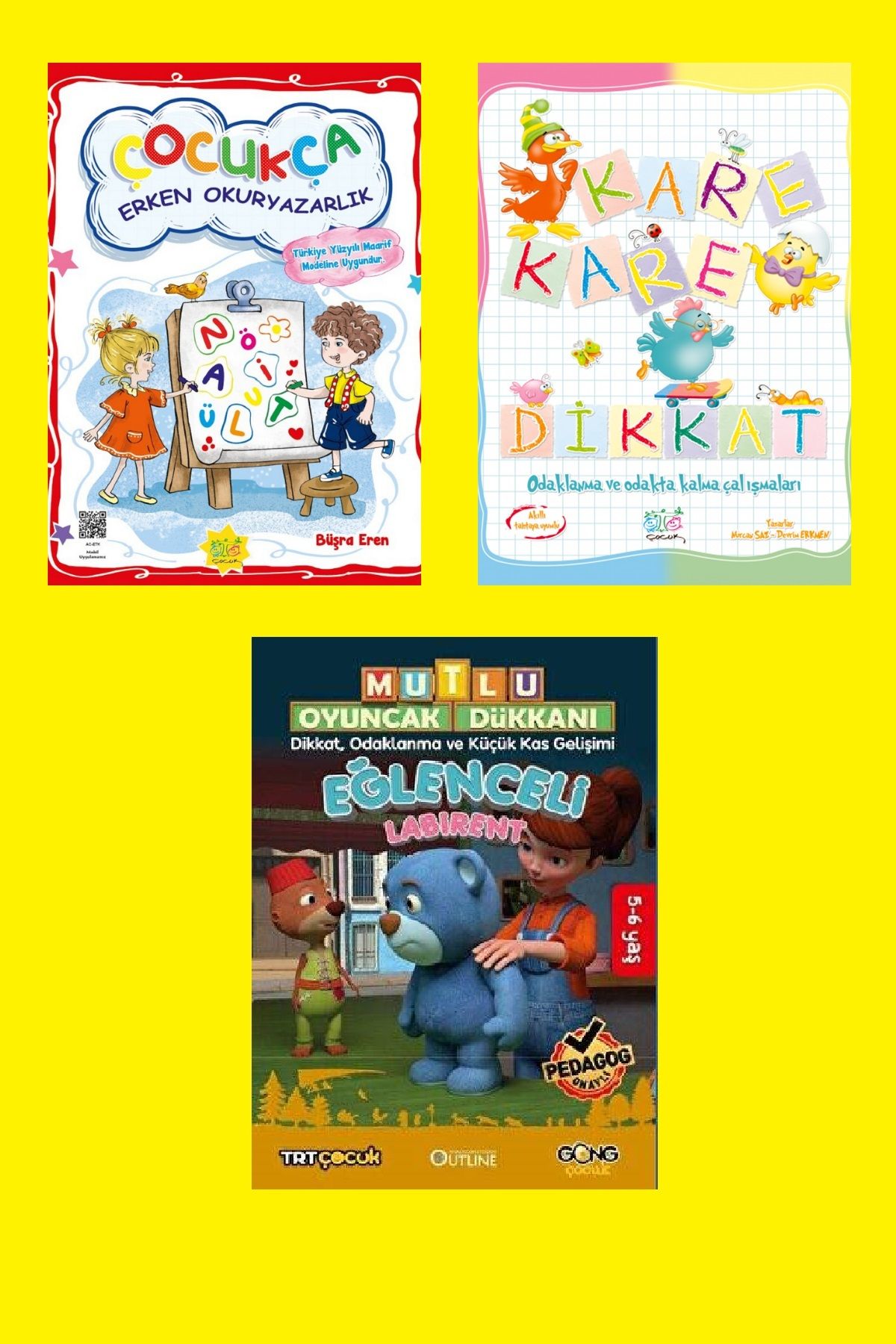 Ata Yayıncılık Ata Okul Öncesi Erken Okur Yazarlık + Kare Kare Dikkat + Eğlenceli Labirent