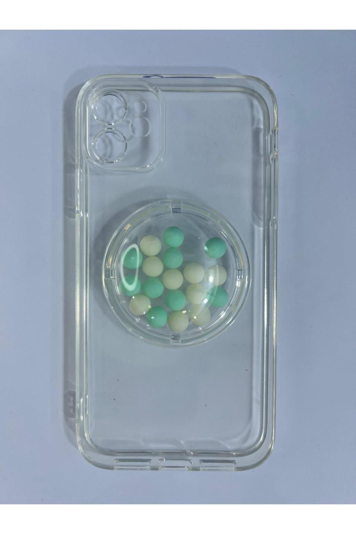 Amorix ARMORİX İPHONE 11 YEŞİL BEYAZ BONCUKLU HARETEKLİ SERT SİLİKON KILIF