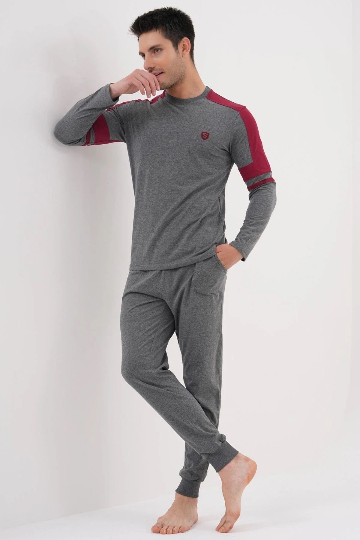 Mecit Pijama-Ανδρικό μακρυμάνικο σετ πιτζάμες με λαιμόκοψη 90% βαμβάκι 10% βισκόζη 2