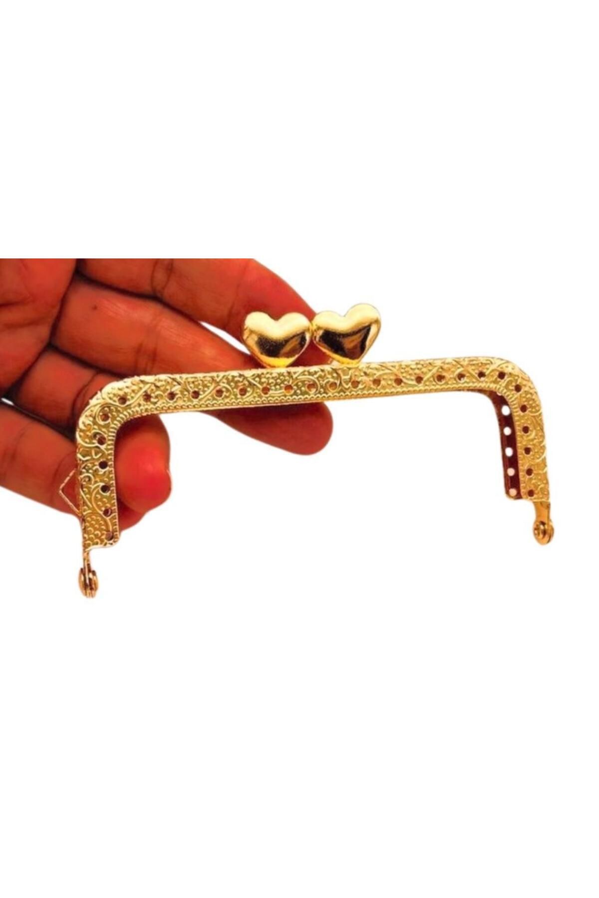 angel çanta aksesuar Angel Çanta Aksesuar 10.5 cm Dikdörtgen Cüzdan Klipsi Cüzdan Bursu Light Gold Renk Kalpli Model