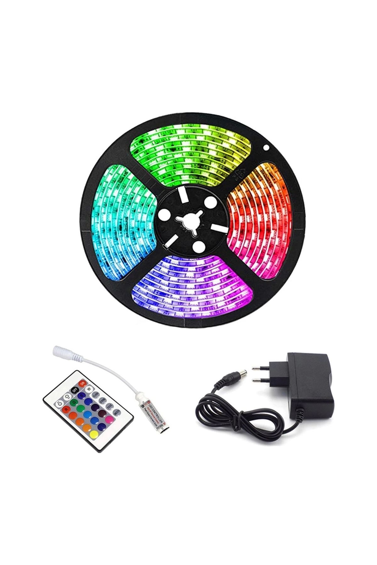 shopwave Rgb Şerit 5 Metre 16 Renkli Kumandalı Adaptörlü Çift Taraflı Bant