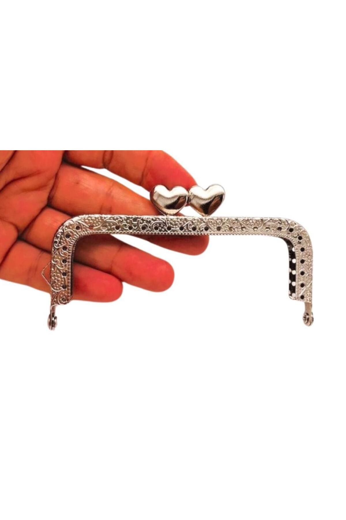 angel çanta aksesuar Angel Çanta Aksesuar 10.5 cm Dikdörtgen Cüzdan Klipsi Cüzdan Bursu Gümüş Renk Kalpli Model