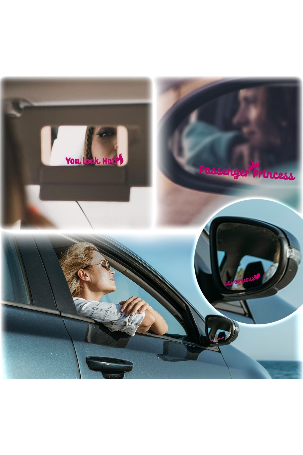 Ipg Araba Dikiz Aynası Etiketi Yolcu Aynası 3 Farklı Motive Edici Araba, Kask, Laptop Etiket Seti